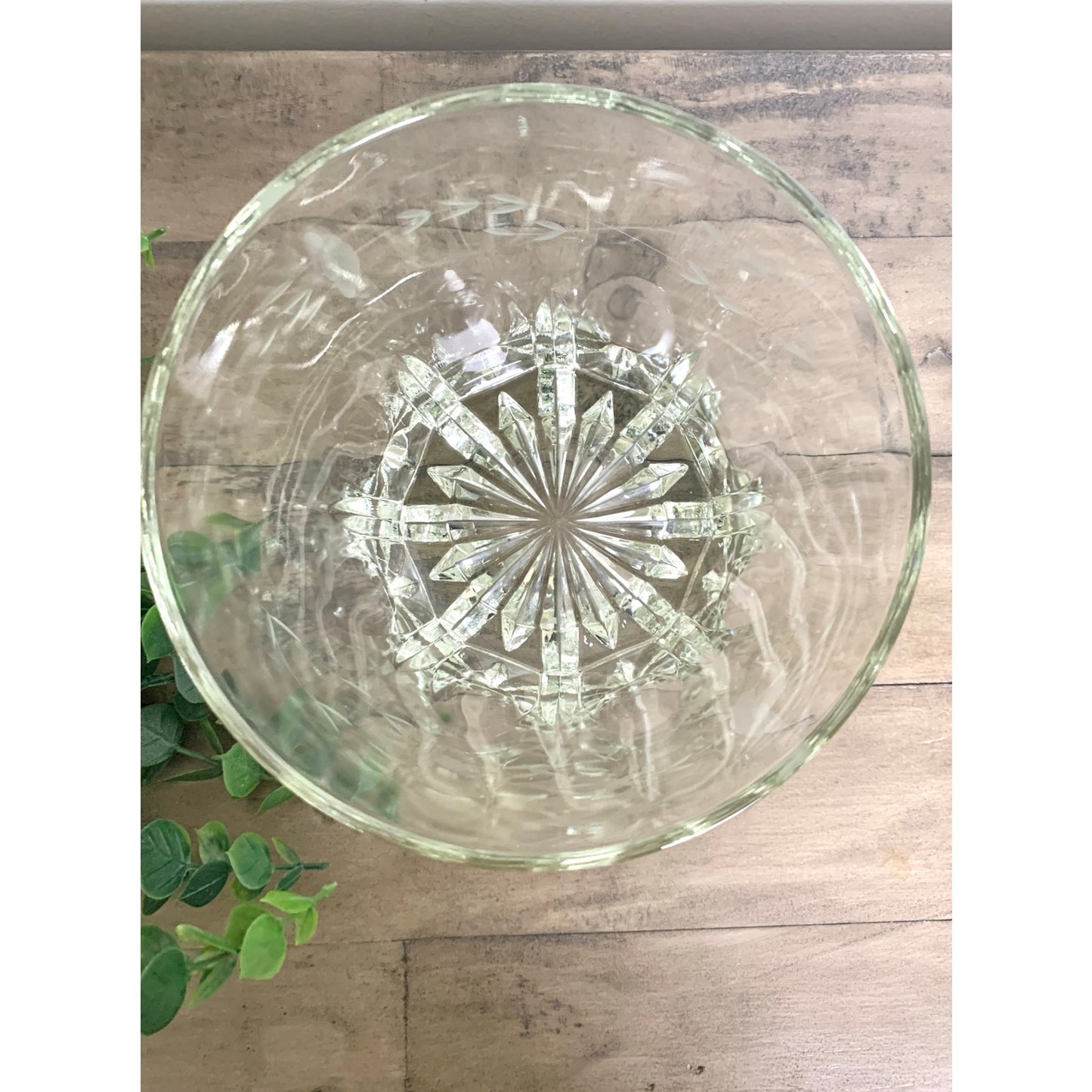 Vintage Princess House Etched Glass Ice Bucket with Floral Band and Starburst Base