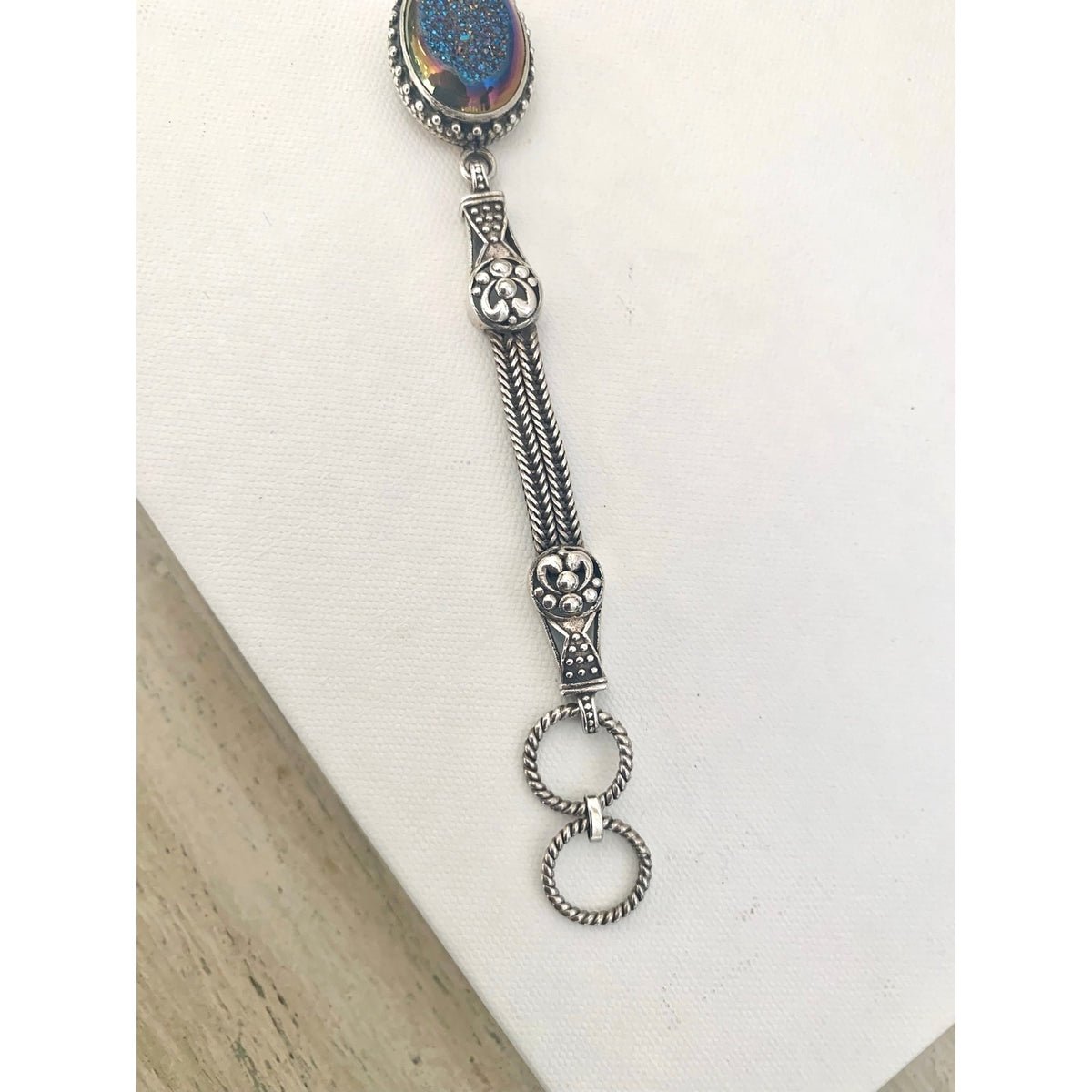 Vintage Sterling Silver Druzy Quartz Bracelet Blue Iridescent 925 Jewelry