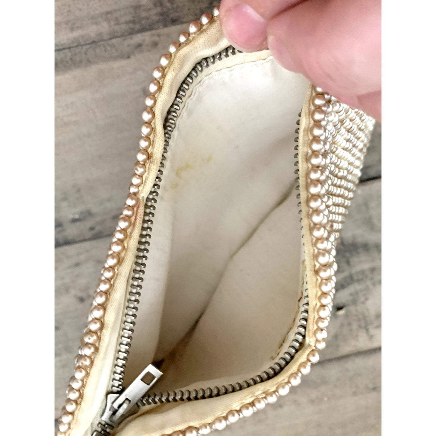 Vintage Beaded Faux Pearl Evening Bag Wristlet Clutch Purse Romantic Glam Boho