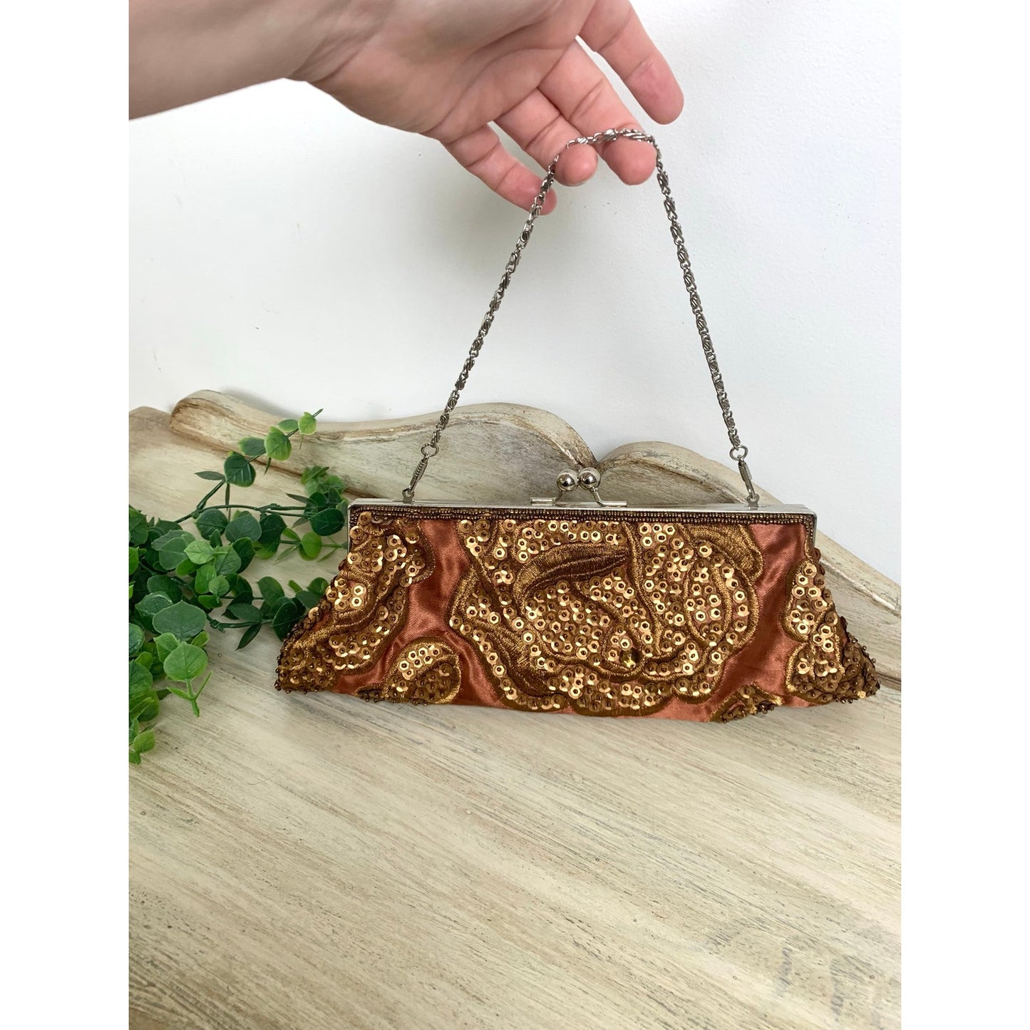 Vintage Brown Sequin Beaded Clutch Purse Evening Bag Cocktail Party Y2K Glam Wedding Guest