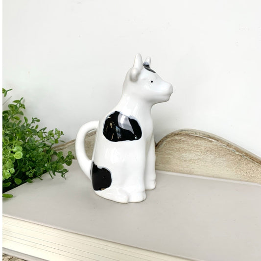 Vintage Cow Creamer Pitcher Vase Made in Portugal Black White Ceramic Farmhouse Decor