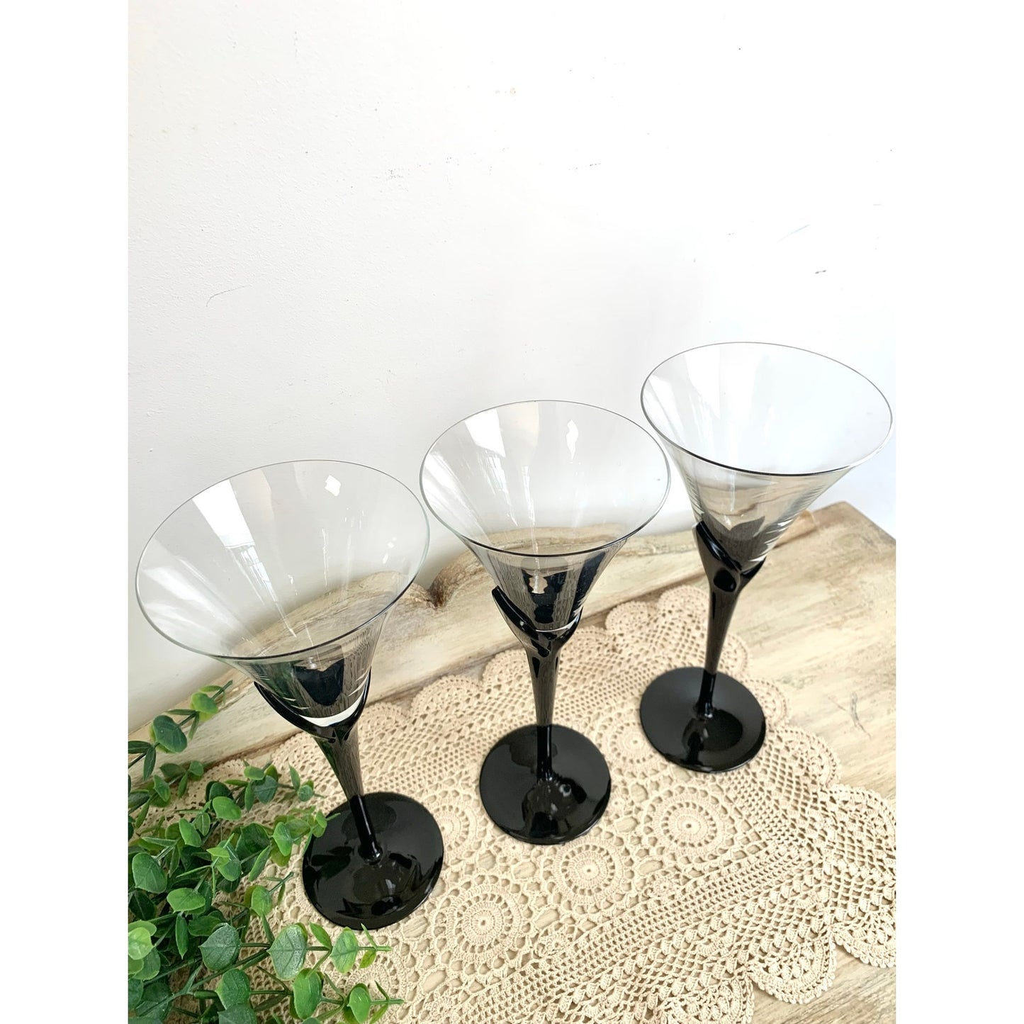 Vintage Mikasa Vogue Onyx Martini Glasses Set of 3 Black Stem Cocktail Glasses Barware Elegant