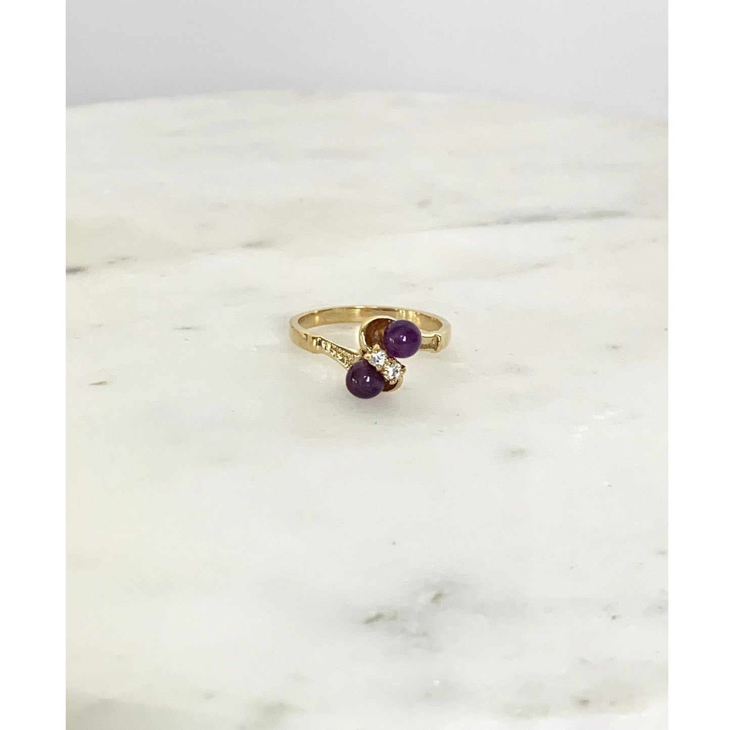 Vintage Gold-Plated Amethyst & CZ Accent Ring – Size 6.25
