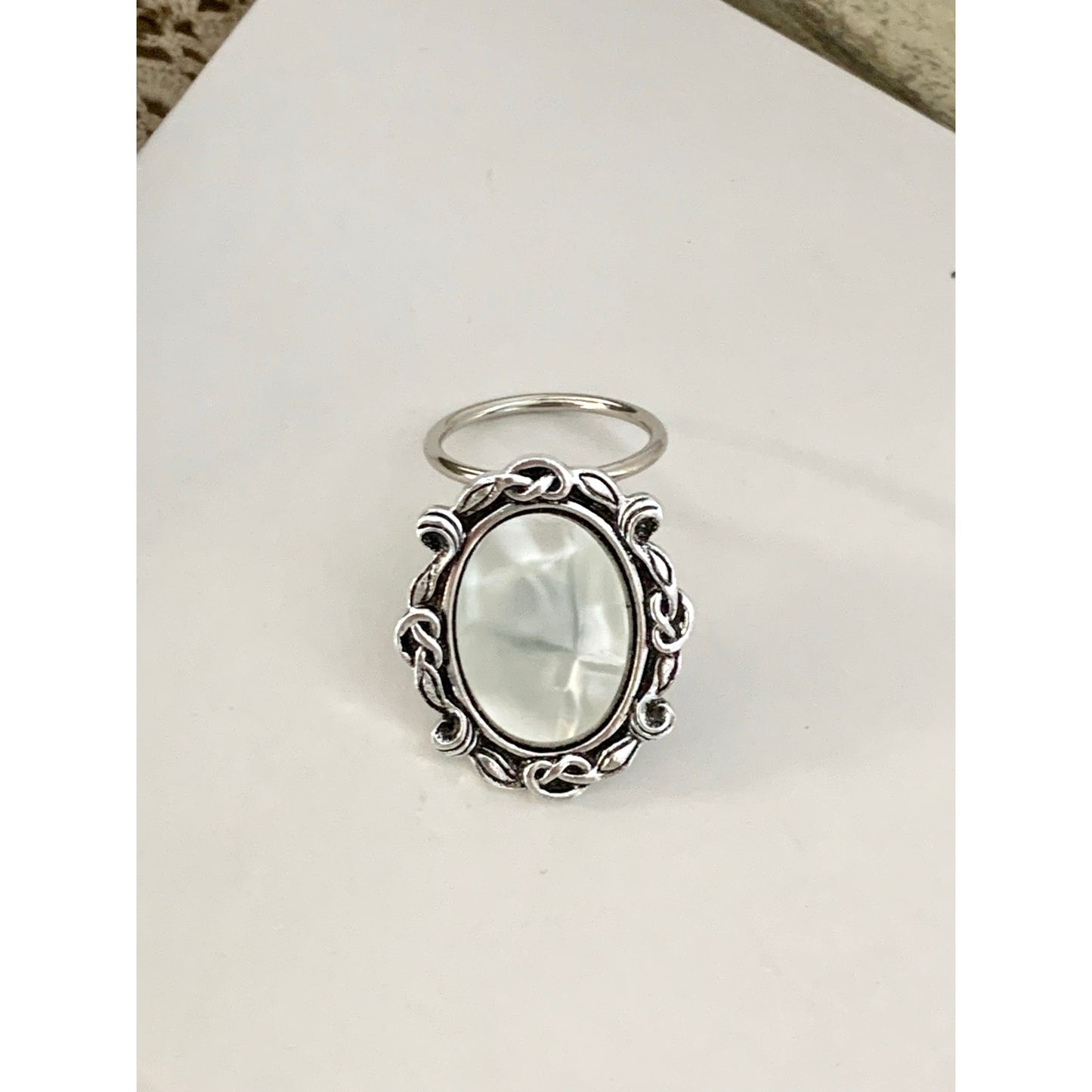 Vintage West Germany Mother of Pearl Scarf Clip Ornate Silver Tone Oval