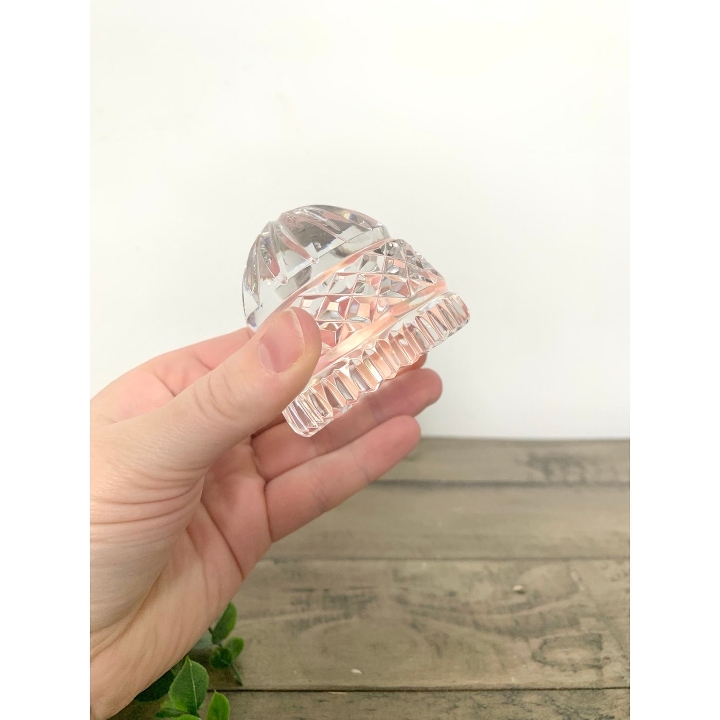 Vintage Cut Crystal Glass Dome Paperweight – Diamond Cut Clear Glass Sparkling Accent