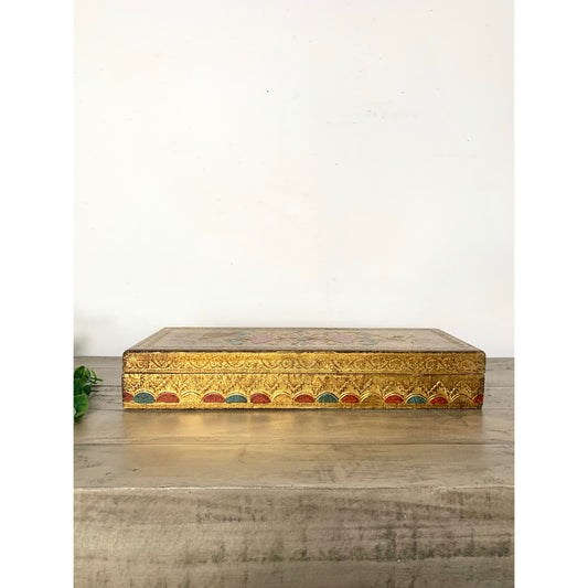 Large Vintage Italian Florentine Gilt Wooden Box Gold Jewelry Box Desk Organizer Storage Hollywood Regency Old World Glam