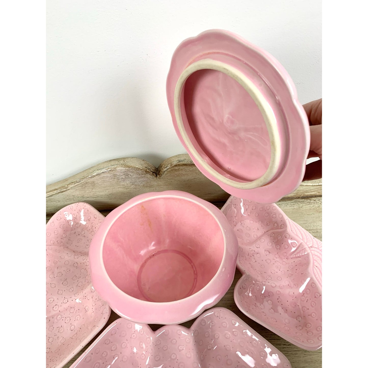 Vintage Pink Strawberry Ceramic Serving Set