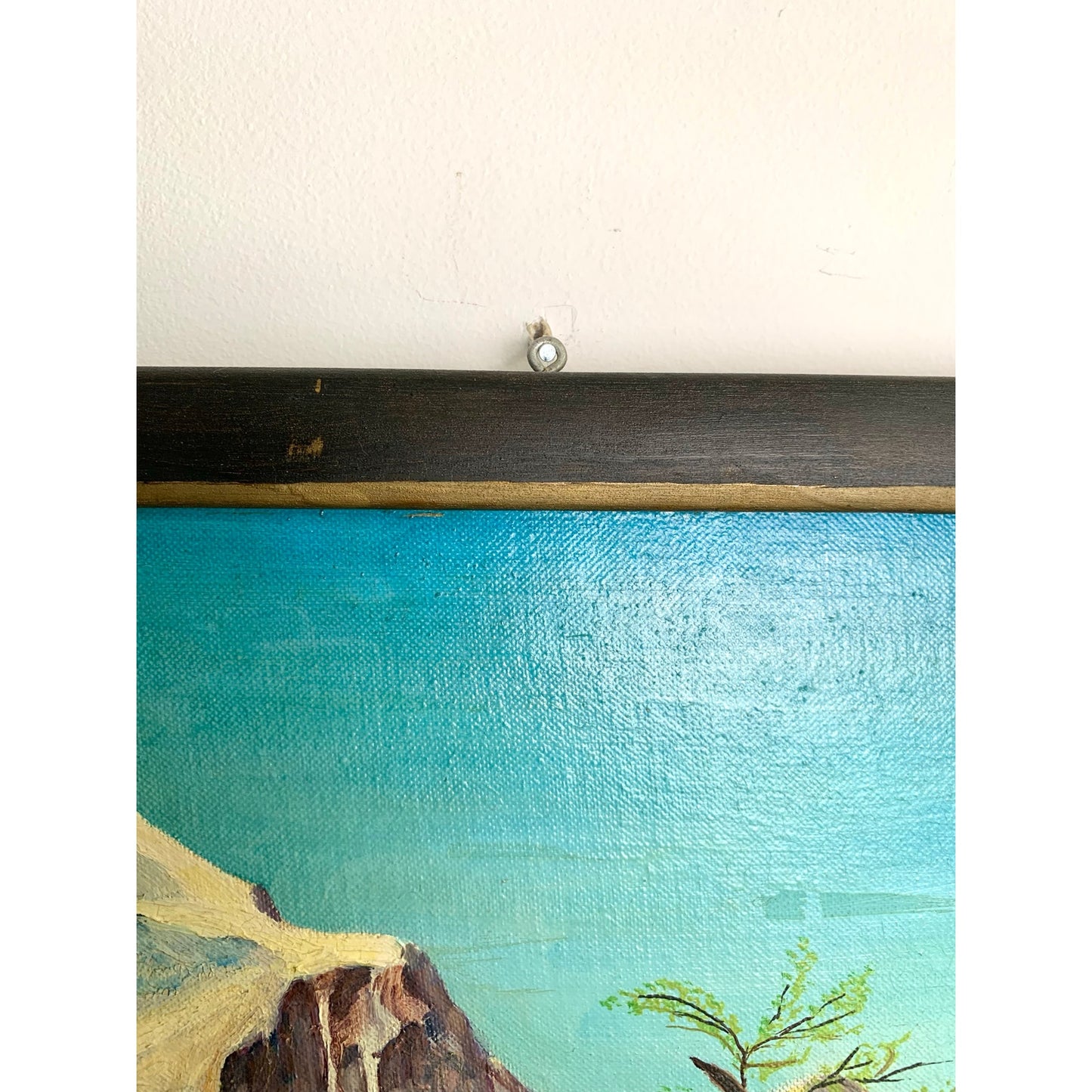 Vintage Alpine Landscape Oil Painting Signed Framed Mountain Lake Nature Cottage