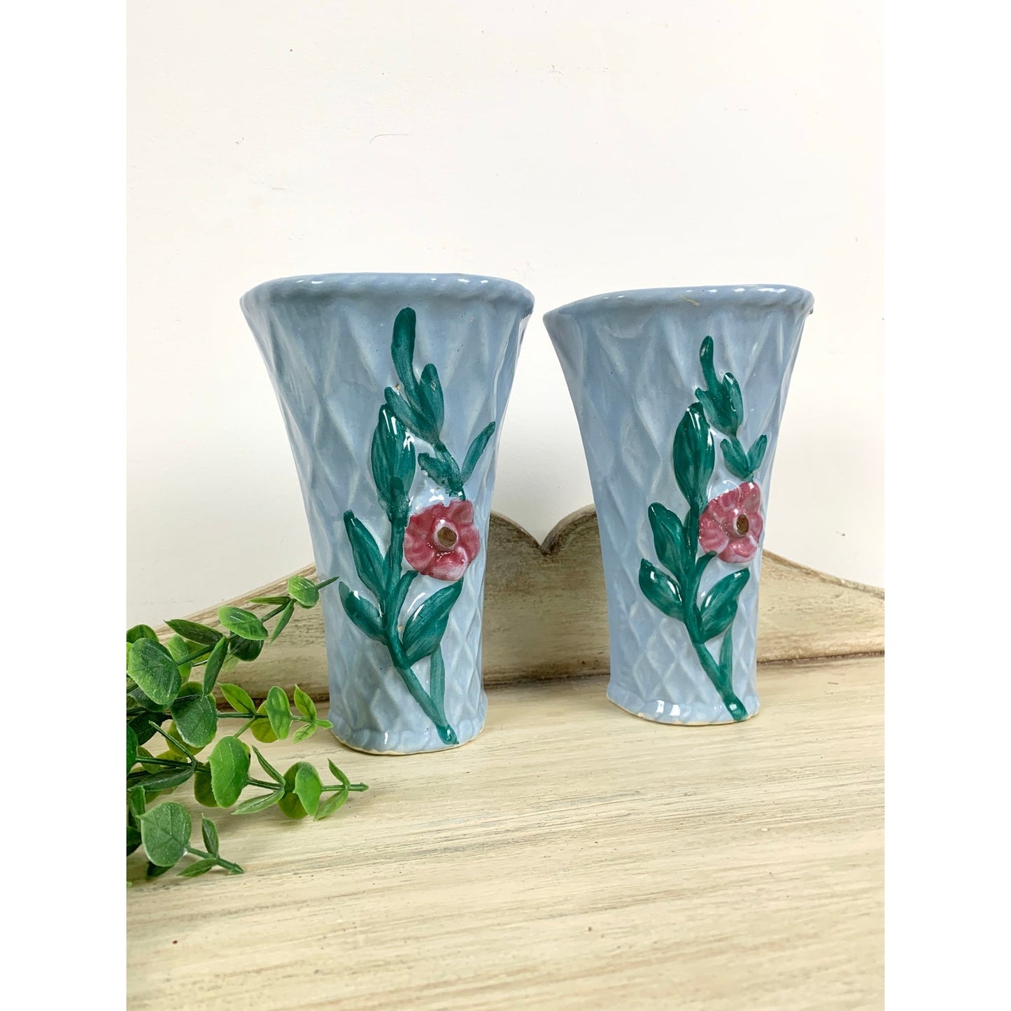 Vintage Morton Pottery Wall Pockets Ceramic Pair Mid Century Wall Planters Vases
