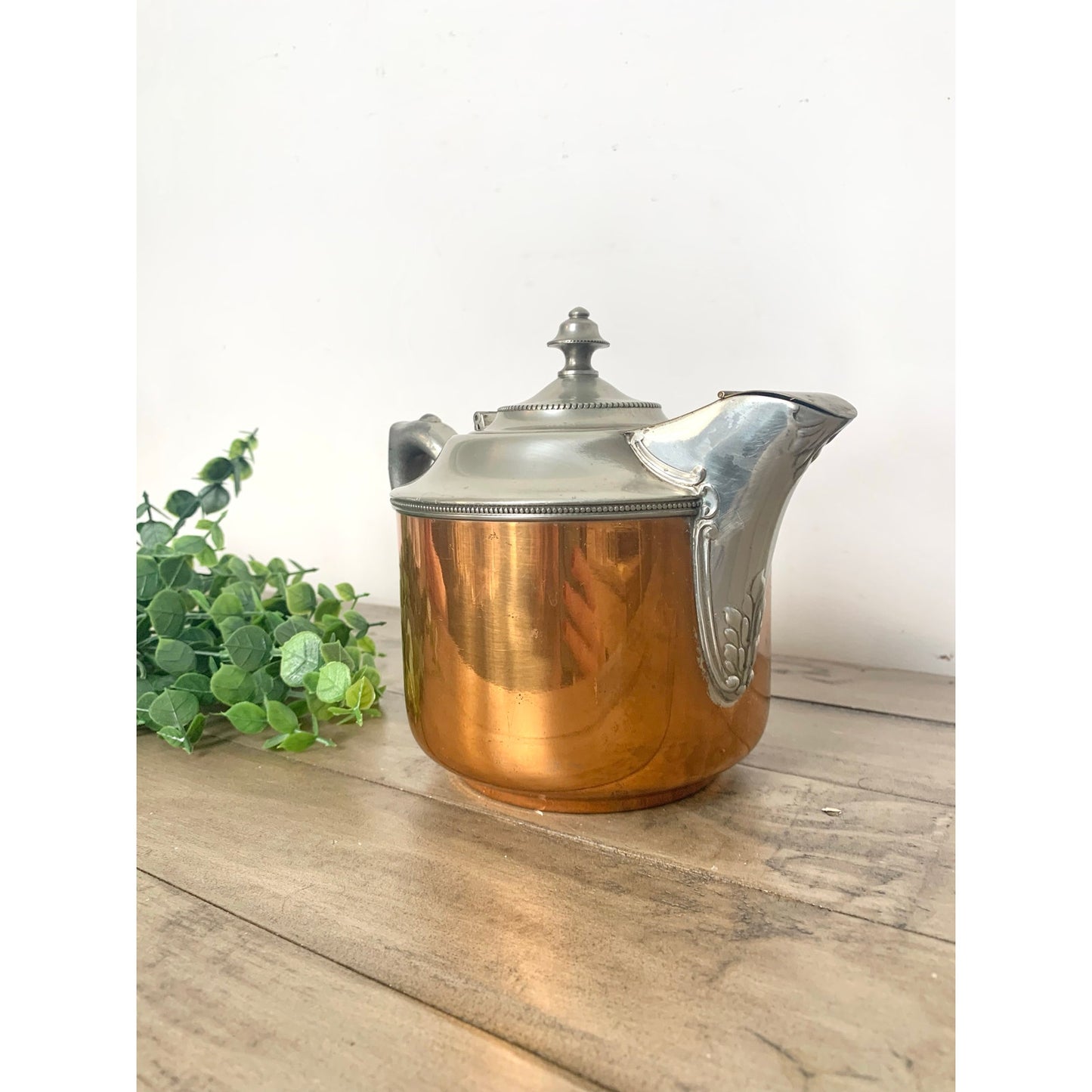 Vintage Manning Bowman Copper Teapot Coffee Pot Kettle Pewter Lid Rustic Cottage