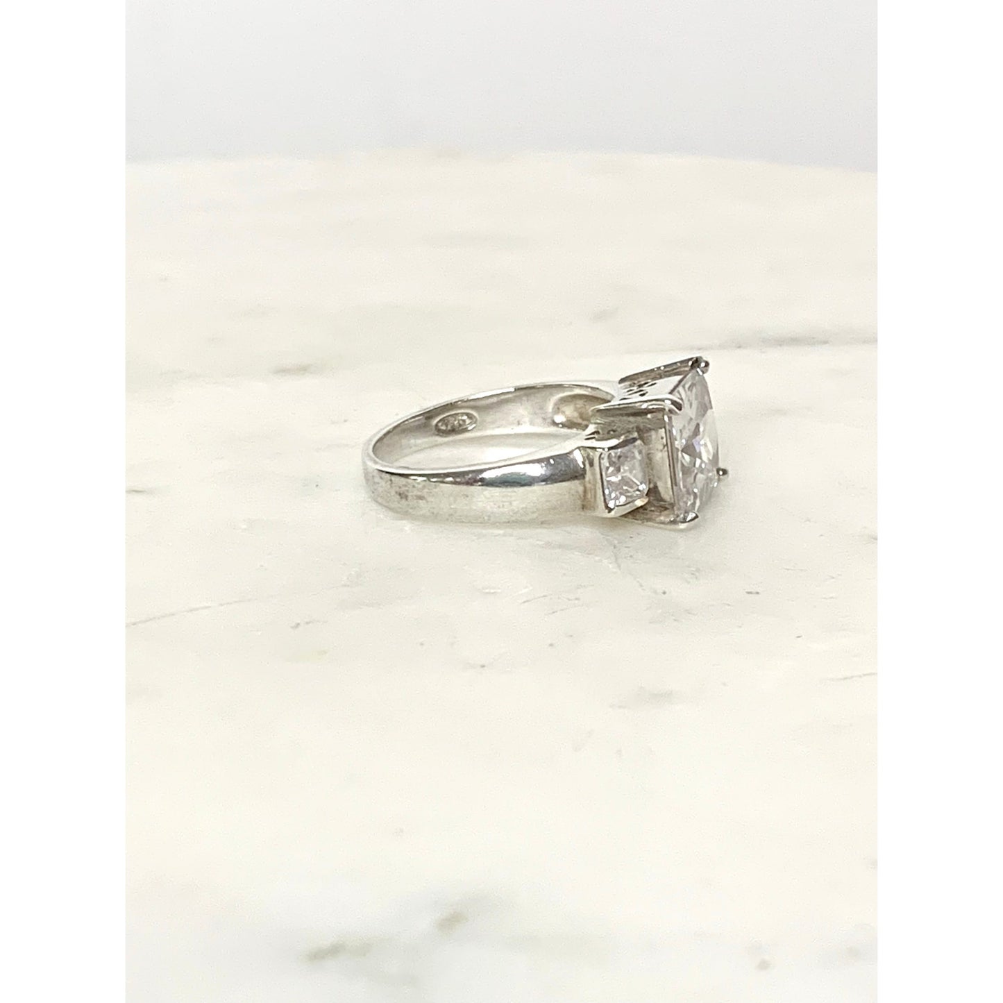 Vintage Sterling Silver Ring with Cubic Zirconia Size 7.25 Princess Cut - 925