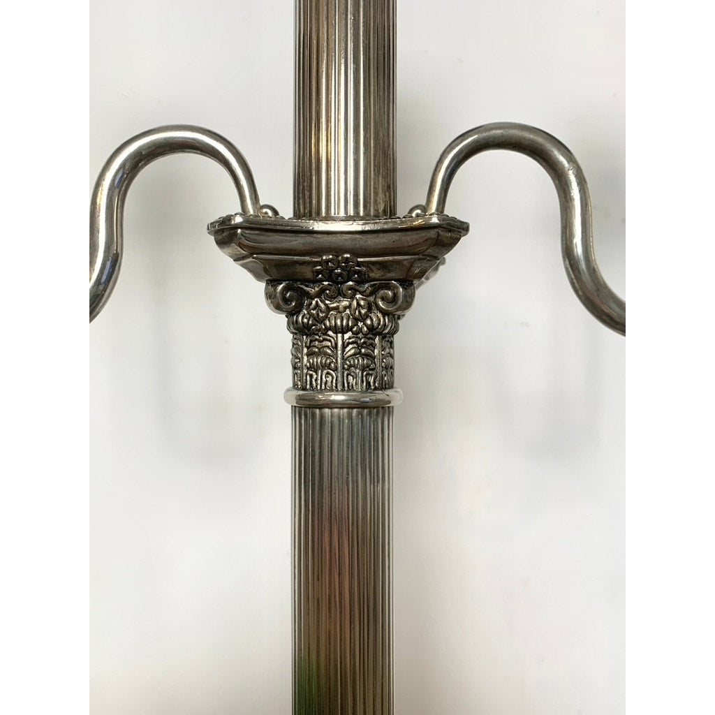 Vintage Godinger Silverplate Three-Arm Candelabra Neoclassical Fluted Column Elegant 19"