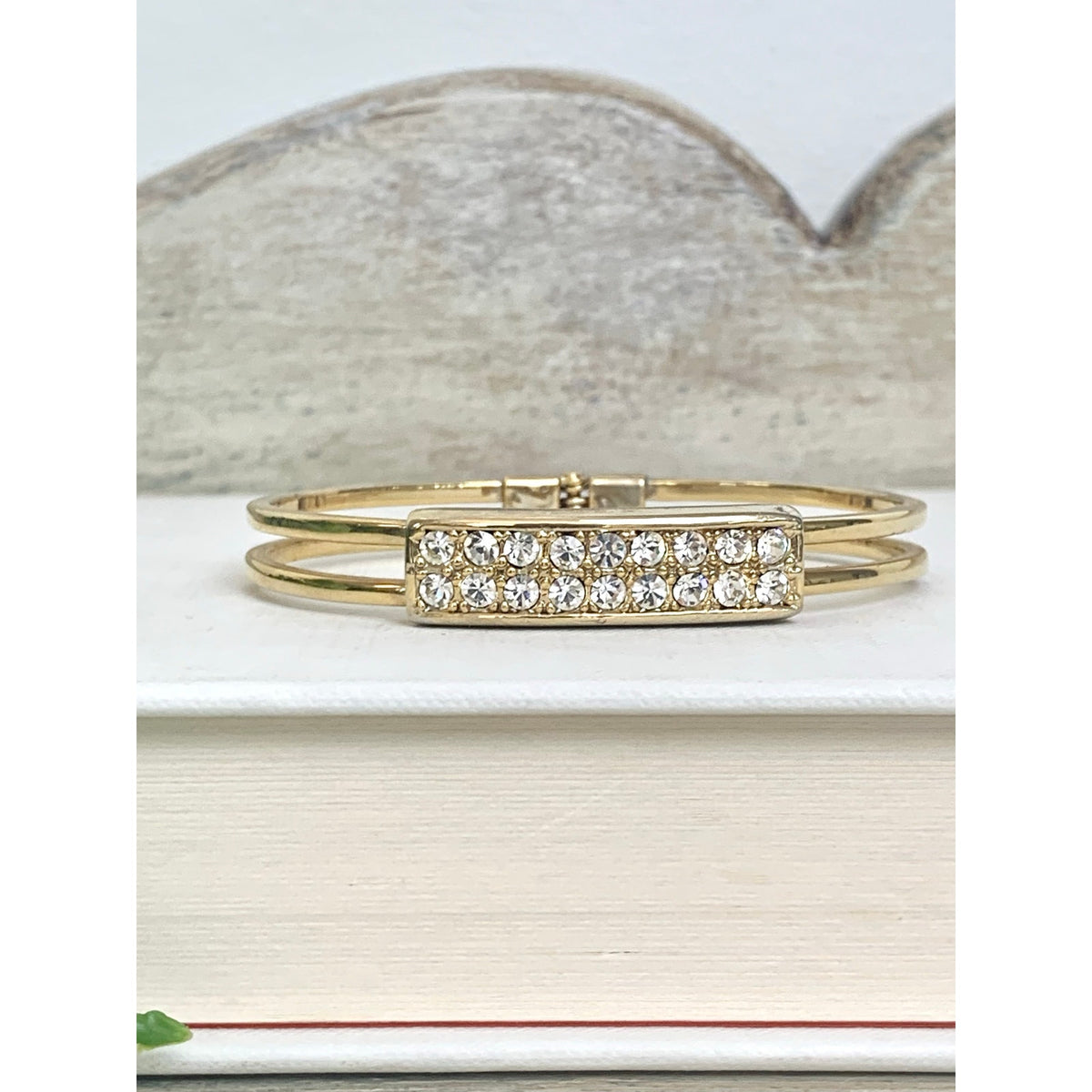Vintage Goldtone Rhinestone Bangle Bracelet Pave Statement Jewelry Classic Glam