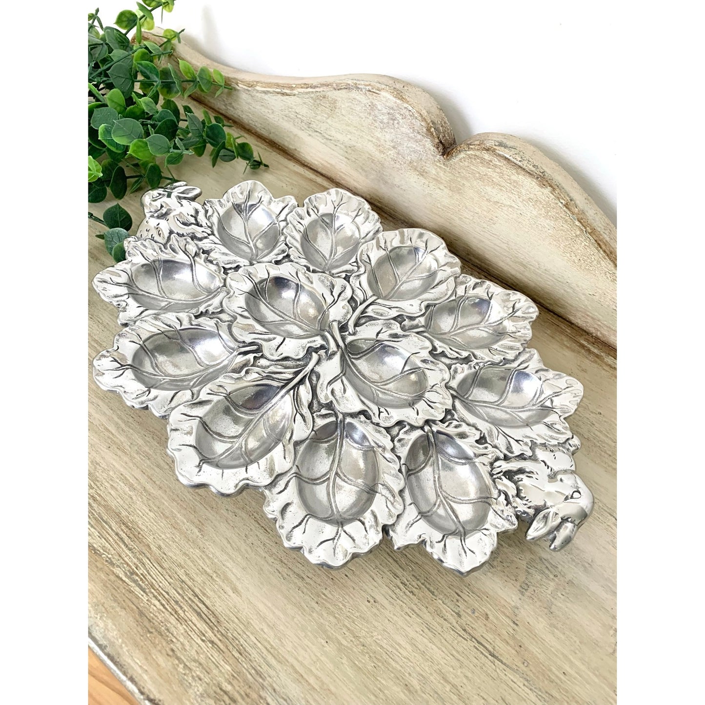 Vintage Arthur Court Deviled Egg Tray Bunny Cabbage Platter Server