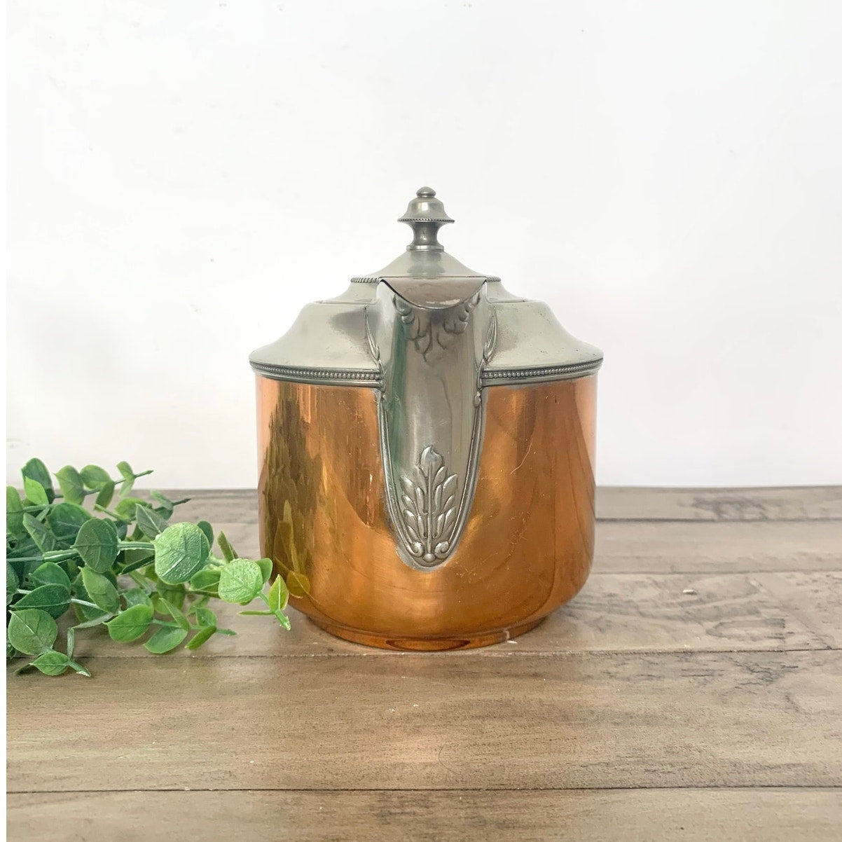Vintage Manning Bowman Copper Teapot Coffee Pot Kettle Pewter Lid Rustic Cottage