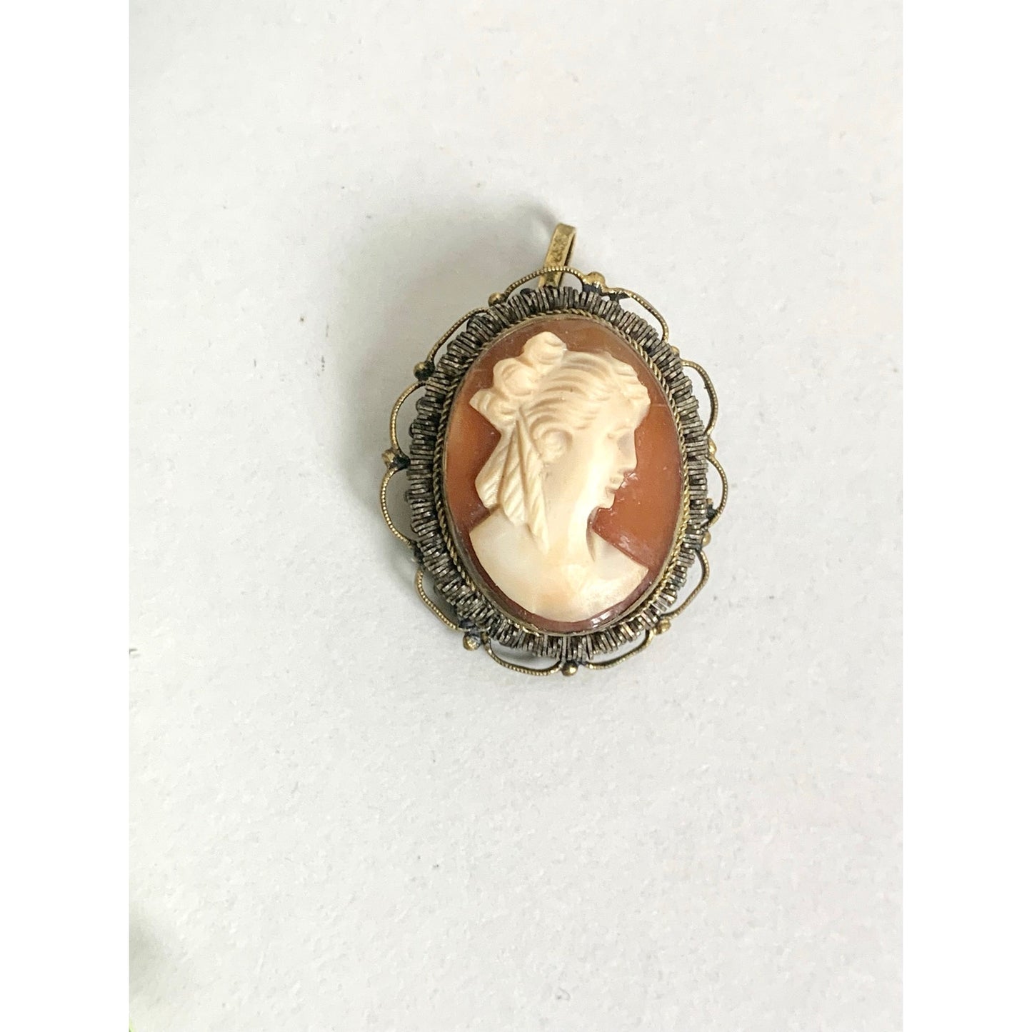 Vintage Carved Shell Cameo Brooch Pendant 12K Gold Filled Victorian Style Jewelry