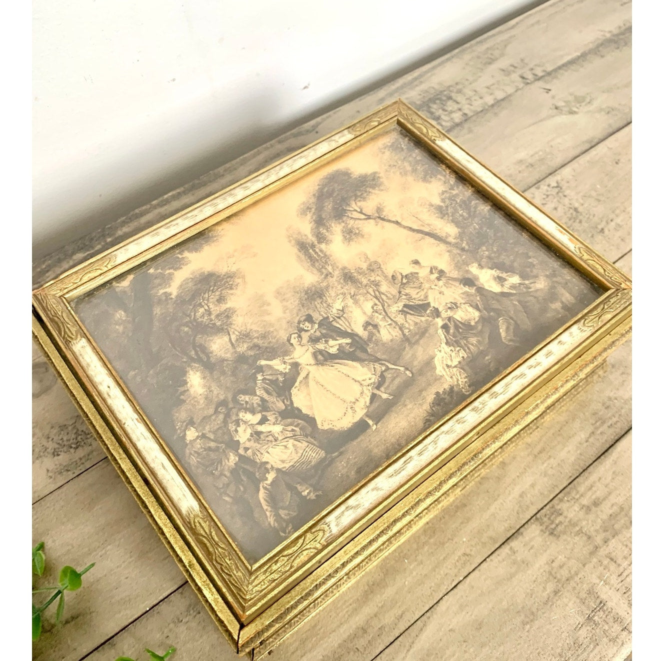 Vintage Victorian Style Parlor Box Gilded Courting Couple Trinket Romantic Jewelry Box