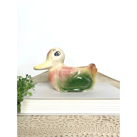 Vintage Duck Planter Ceramic Vase Cottagecore Nursery Decor Pastel Pottery Spring