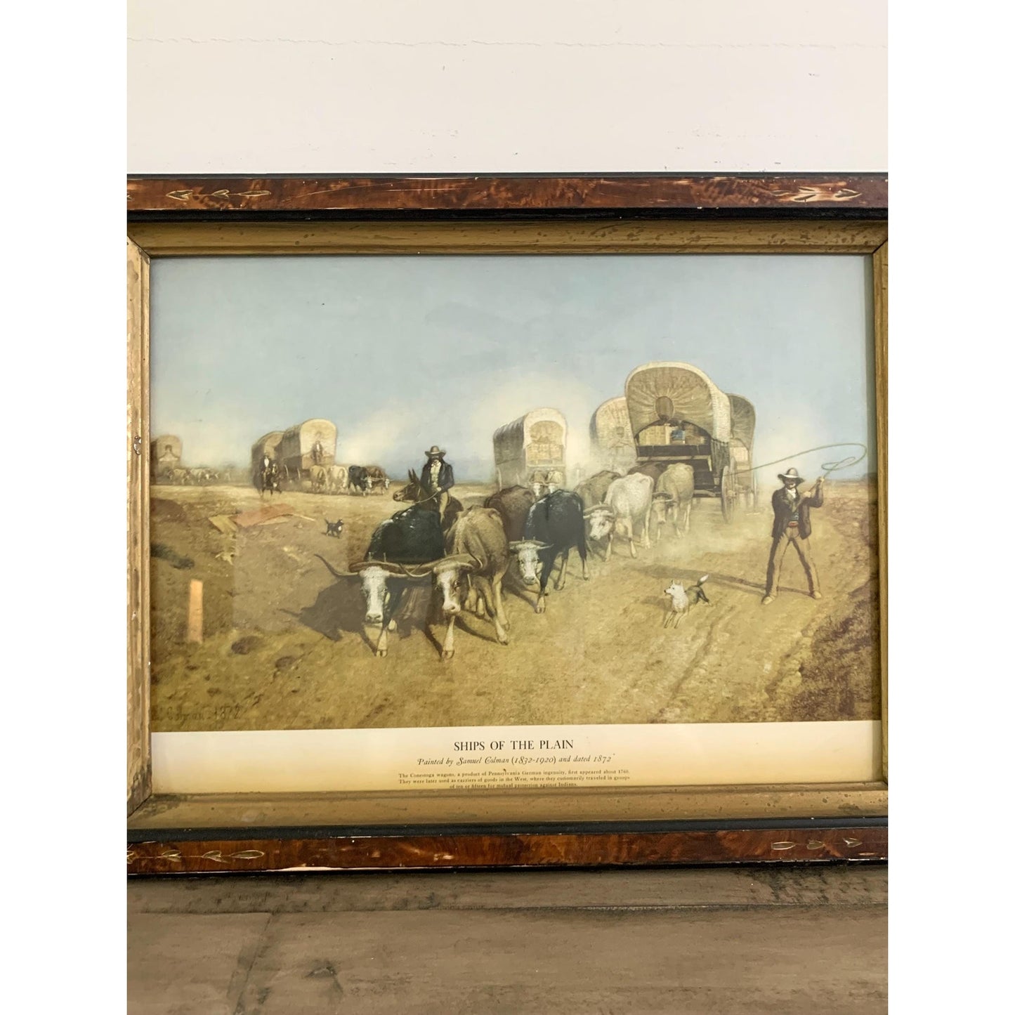 Antique Framed Print of Ships of the Plain by Samuel Coleman in 1872 Rustic Americana