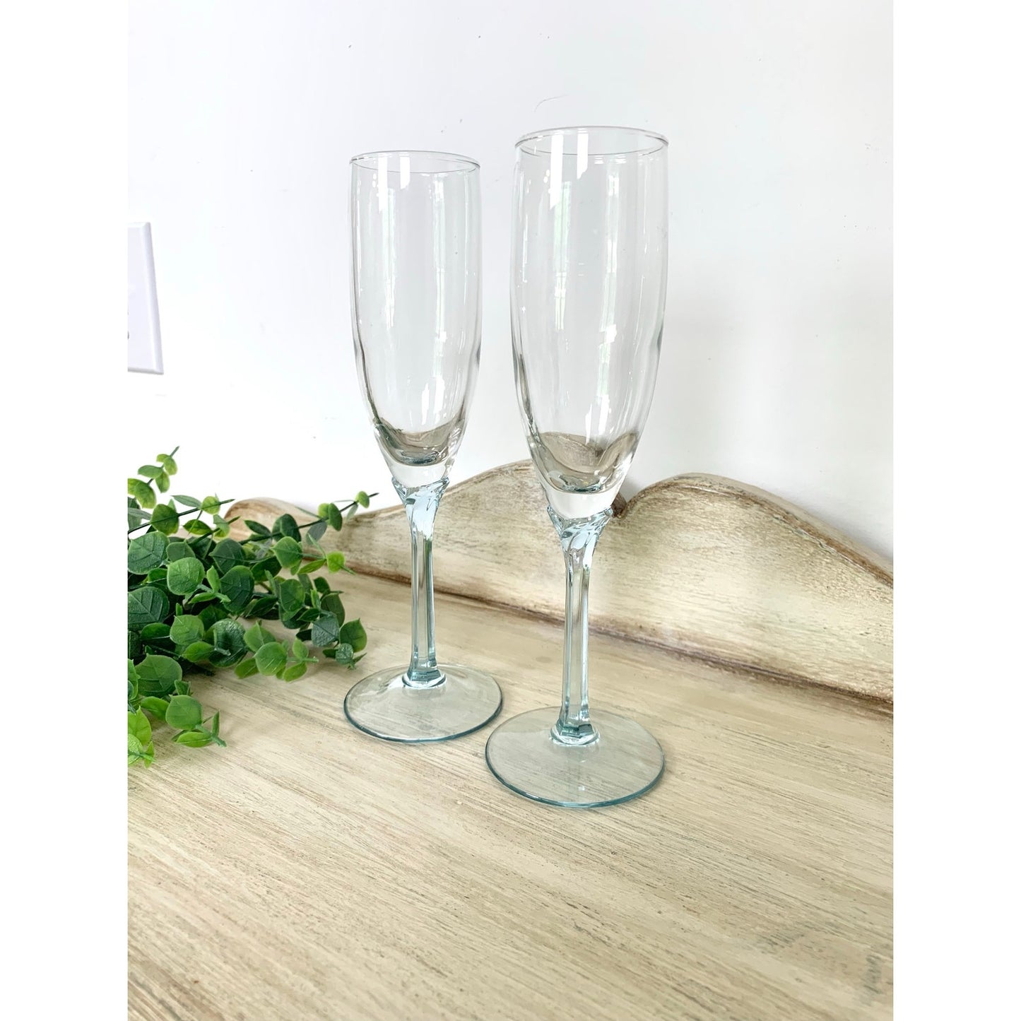 Vintage Champagne Flutes Set Ice Blue Stem Glasses Pair Wedding Servingware