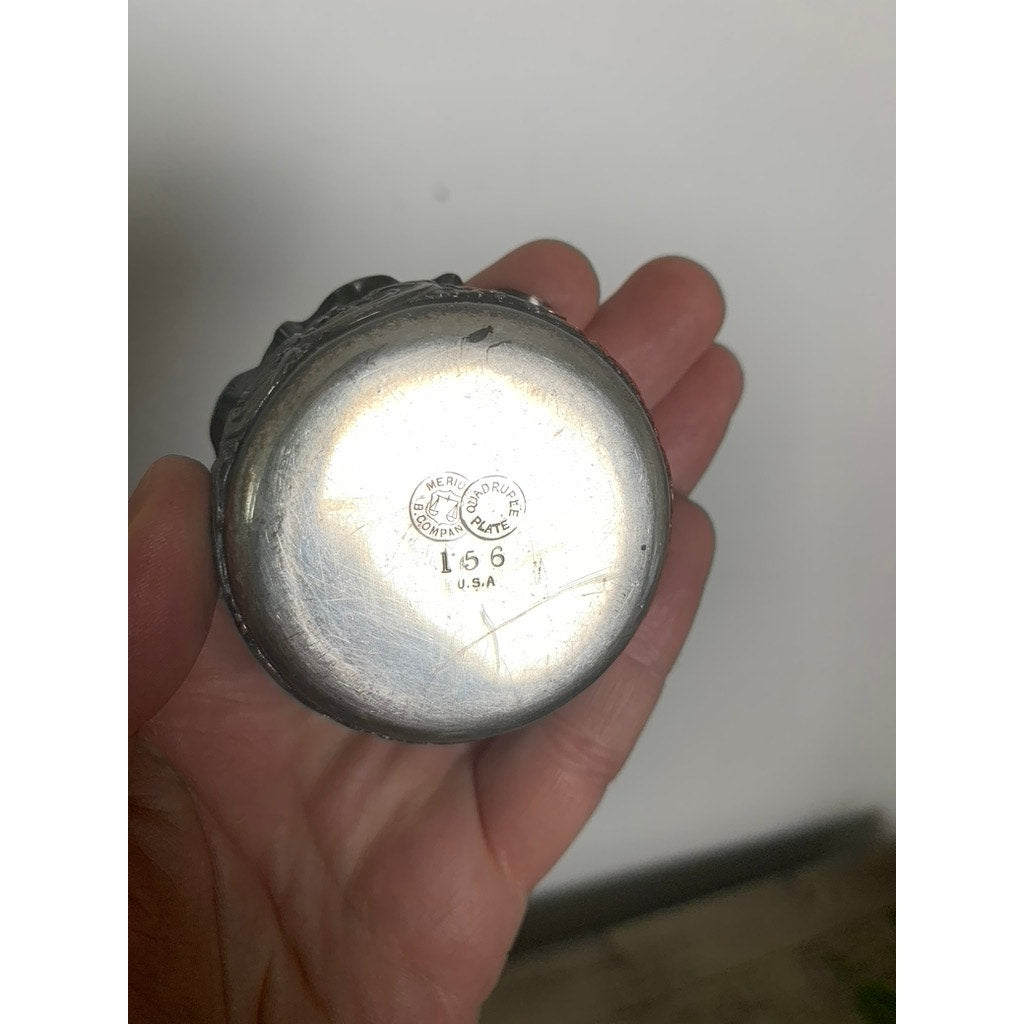 Vintage Meriden B Quadruple Silver Plate Pair of Salt Cellars with Spoons