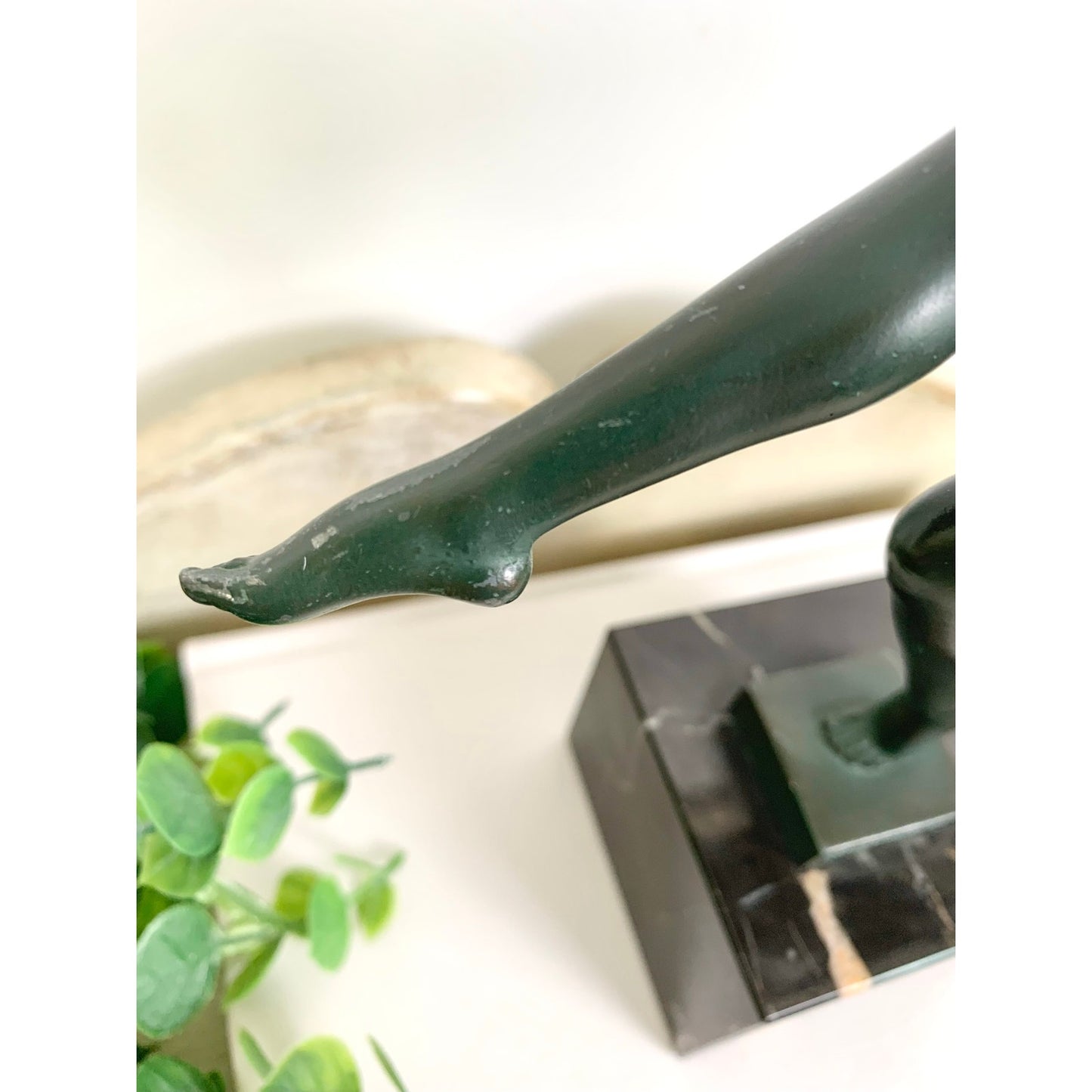 Vintage French Art Deco Garcia Dancer Sculpture Le Verrier Figural Statue Marble Base