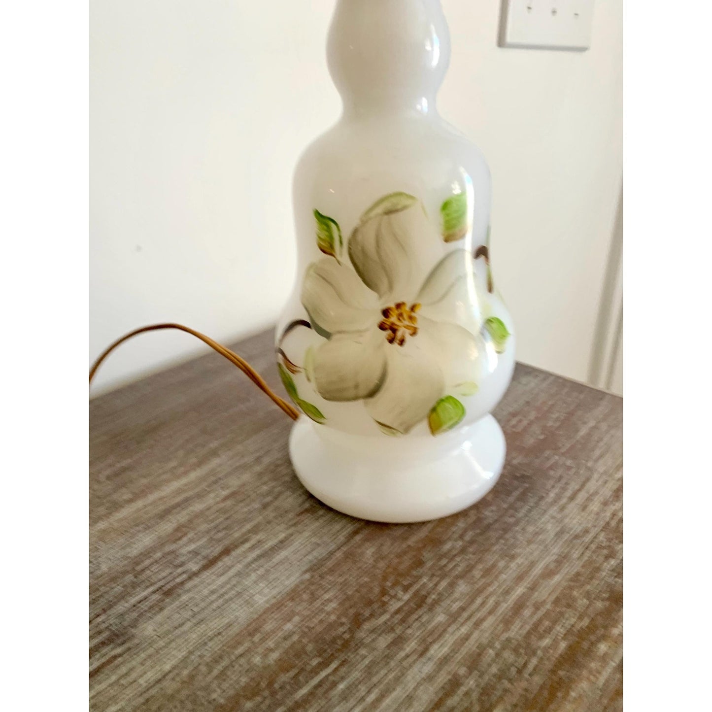 Vintage Hand-Painted Milk Glass Lamp with Pleated Shade