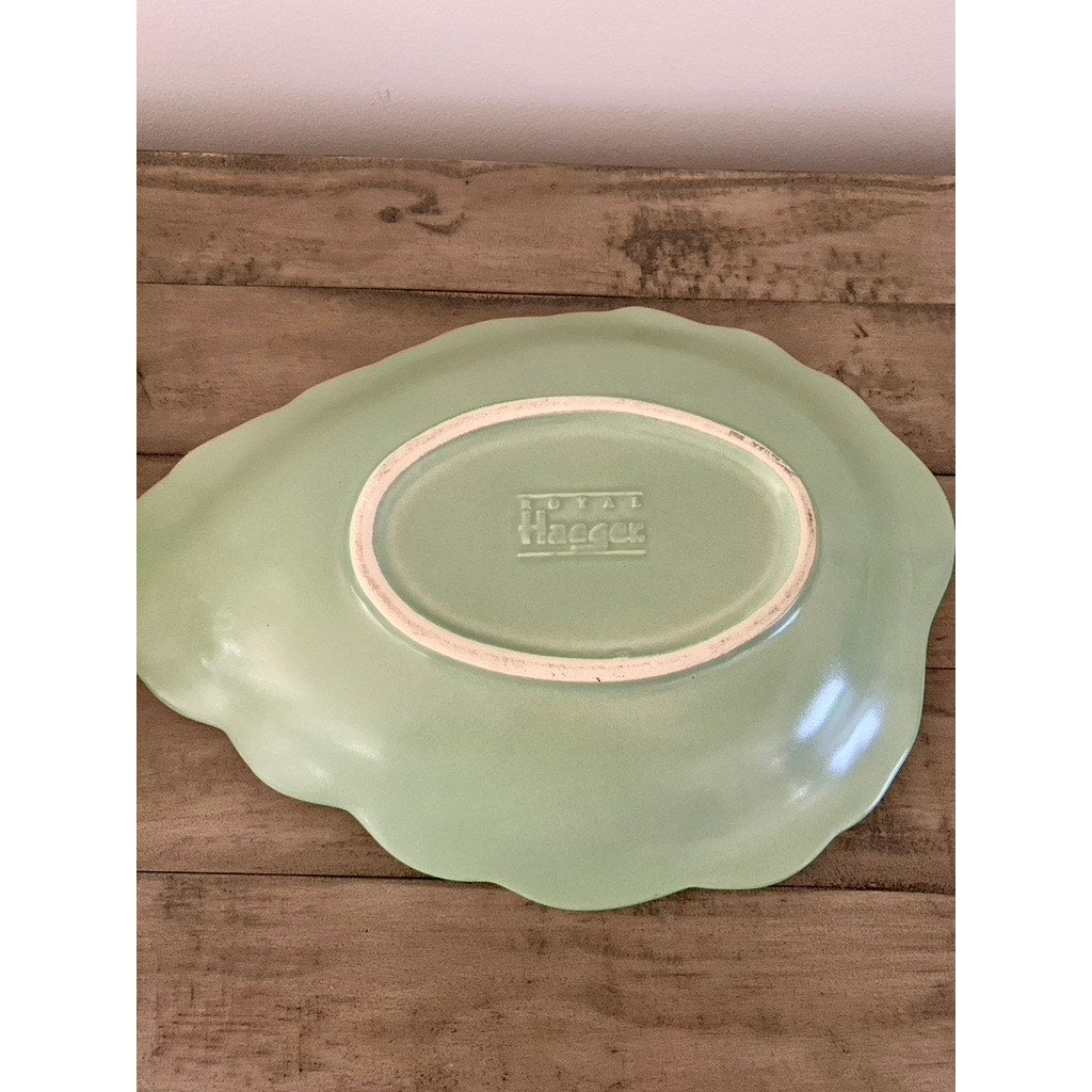 Vintage Royal Haeger Leaf-Shaped Ceramic Platter Tray, Soft Green, 13.625” L