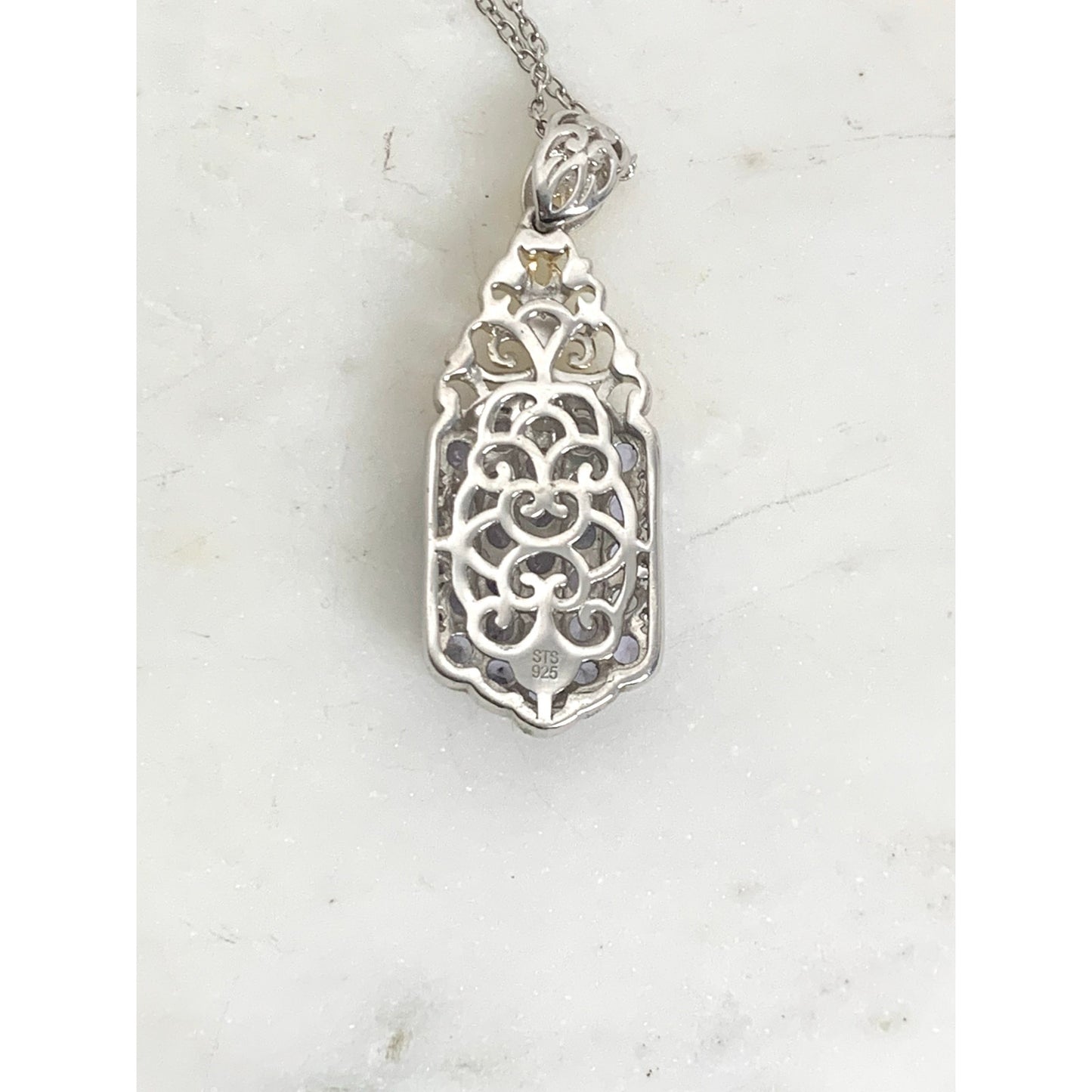 Sterling Silver Tanzanite Pendant Necklace with Gold Filigree Accent, STS 925