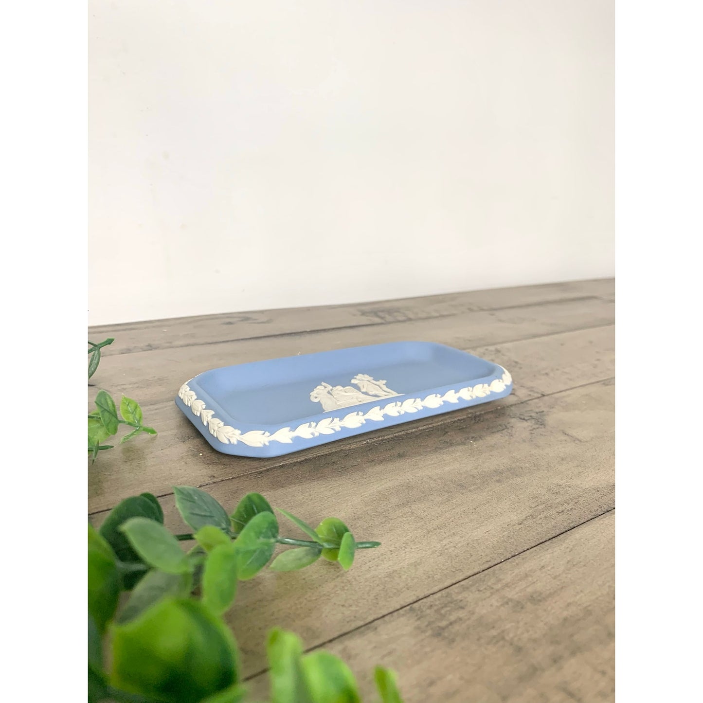 Vintage Wedgwood Blue Jasperware Rectangular Tray Classical Relief Made in England