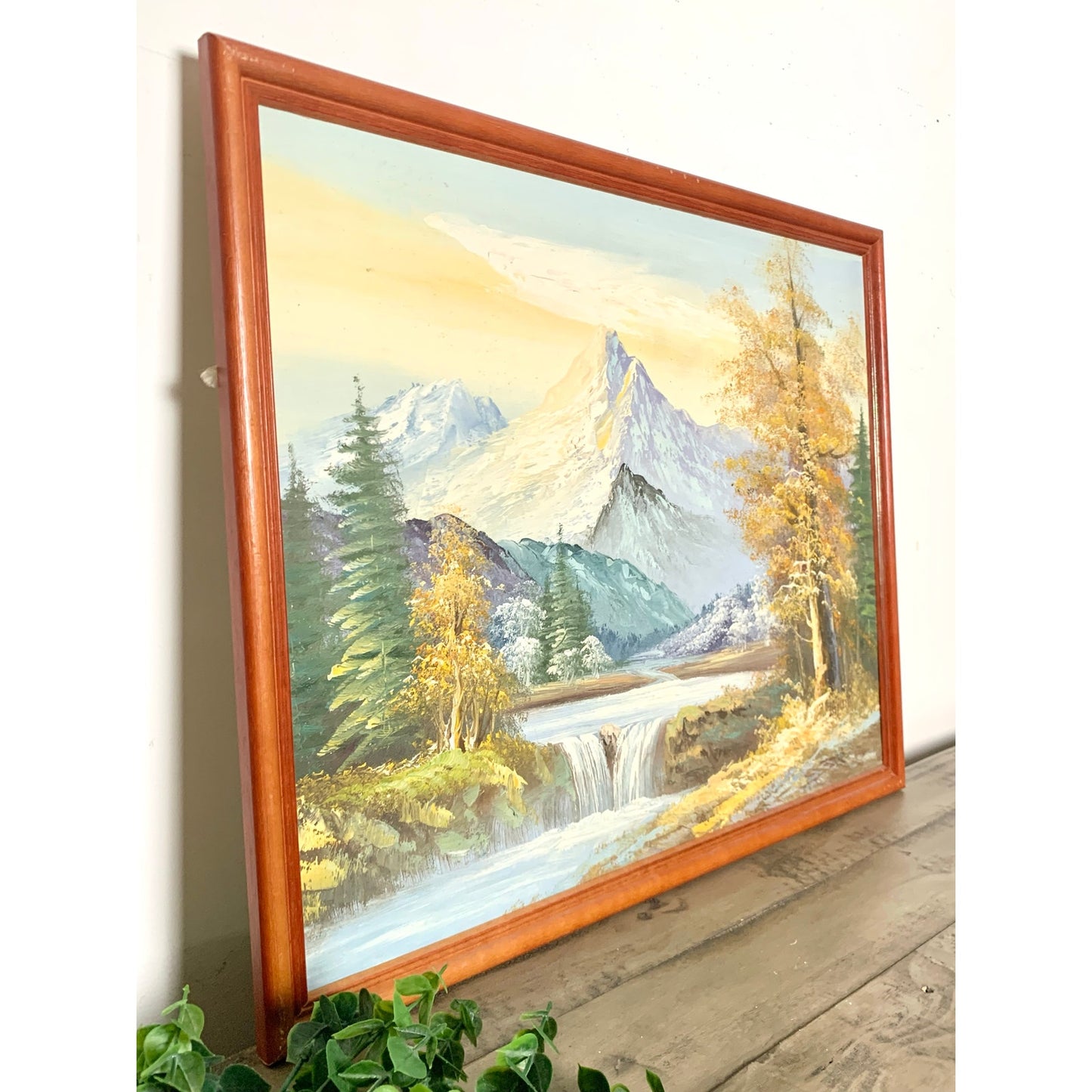 Vintage Mountain Landscape Oil Painting Signed Framed Nature Cottage Fall Art