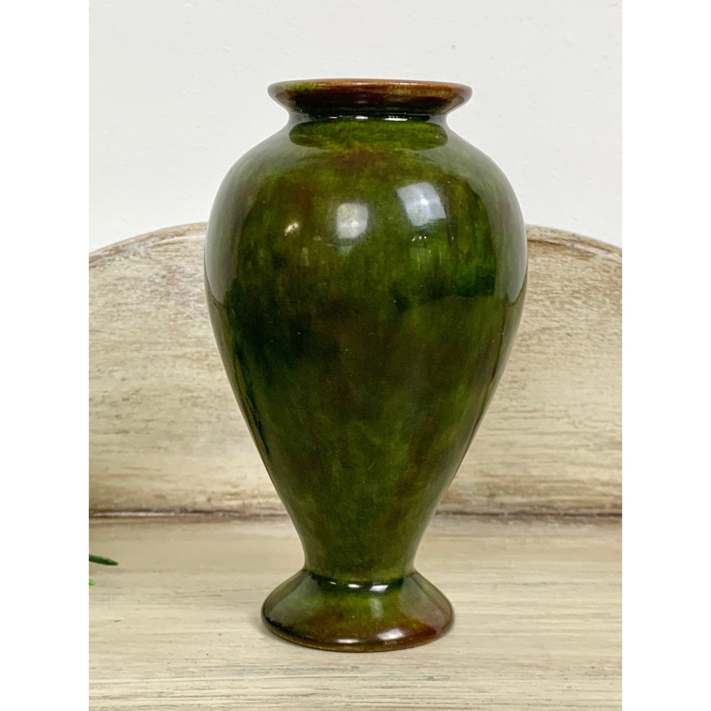Vintage Studio Pottery Vase Moss Green Signed Gail Art Pottery Mid Century Cottage