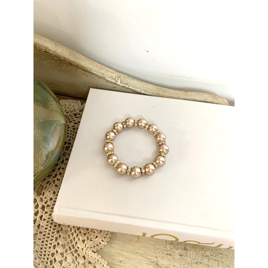Blush Faux Pearl Stretch Beaded Bracelet Rhinestone Spacer Elegant Feminine