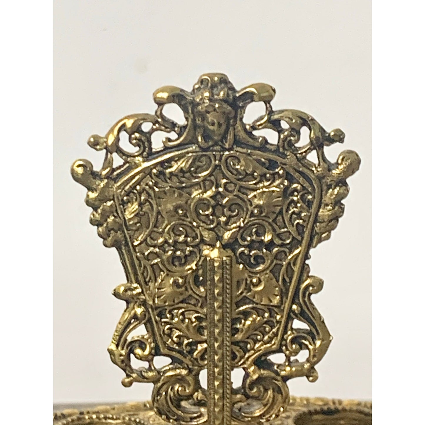 Vintage Ornate Gold Filigree Lipstick Holder Vanity Mirror Footed Hollywood Regency