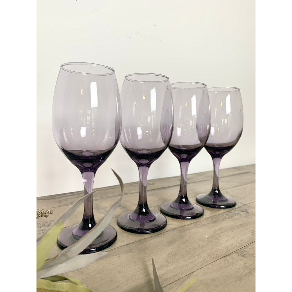 Vintage Amethyst Purple Wine Glasses Set of 4 Mid Century Stemware Bar Feminine