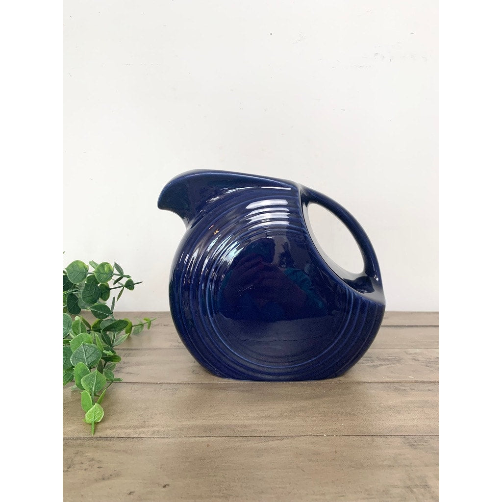 Vintage Fiesta Cobalt Blue Pitcher 67 oz Homer Laughlin Fiestaware Art Deco Americana Pottery