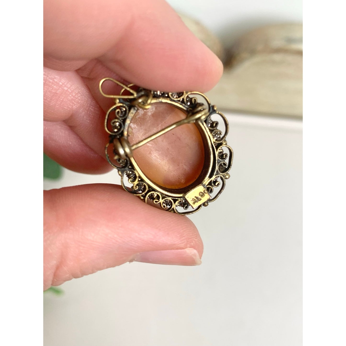 Vintage Carved Shell Cameo Brooch Pendant 12K Gold Filled Victorian Style Jewelry
