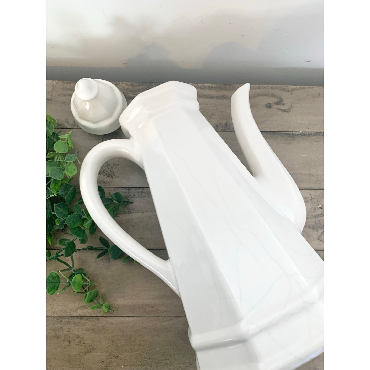 Vintage Pfaltzgraff Heritage Tall White Coffee Pot Octagonal Teapot Country Cottage Farmhouse
