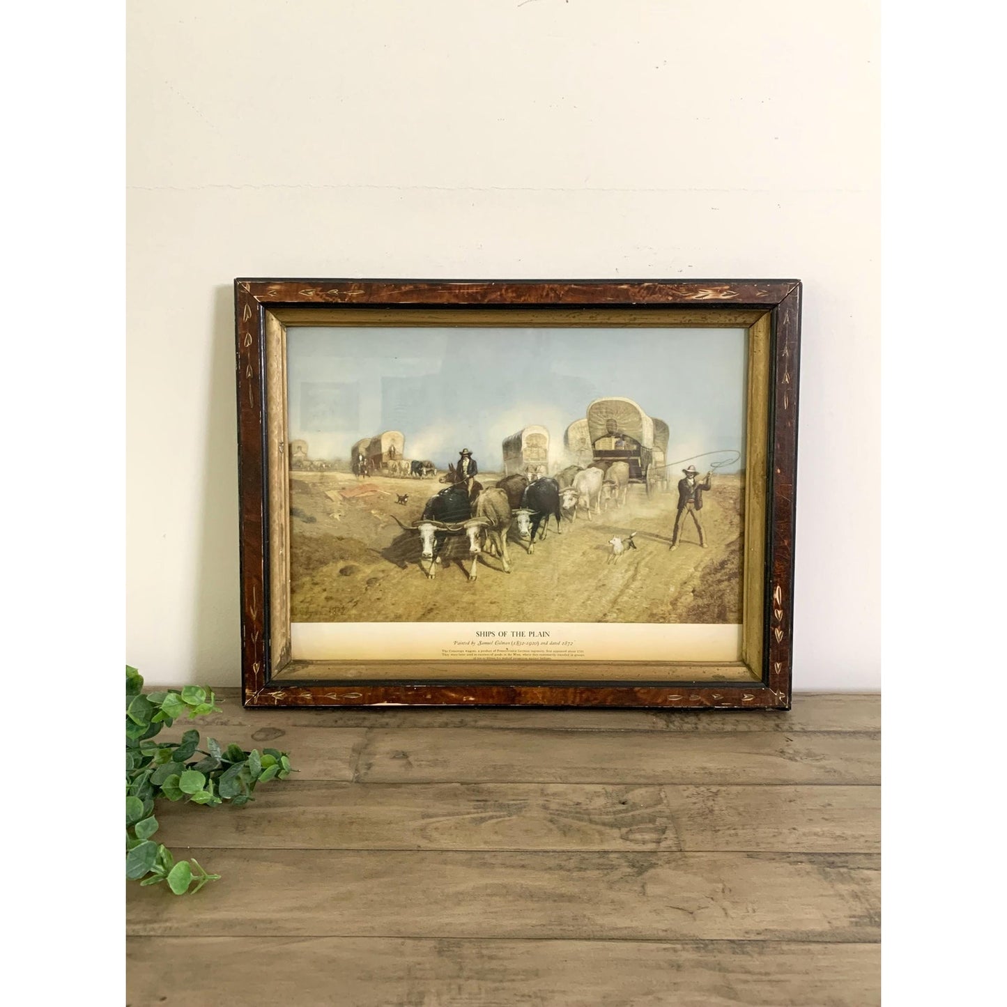 Antique Framed Print of Ships of the Plain by Samuel Coleman in 1872 Rustic Americana