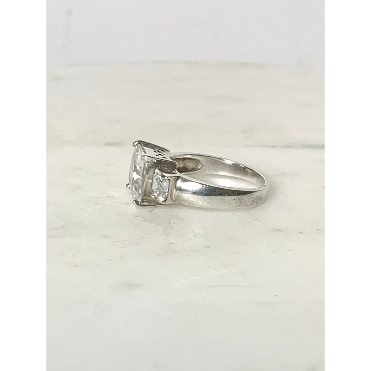 Vintage Sterling Silver Ring with Cubic Zirconia Size 7.25 Princess Cut - 925