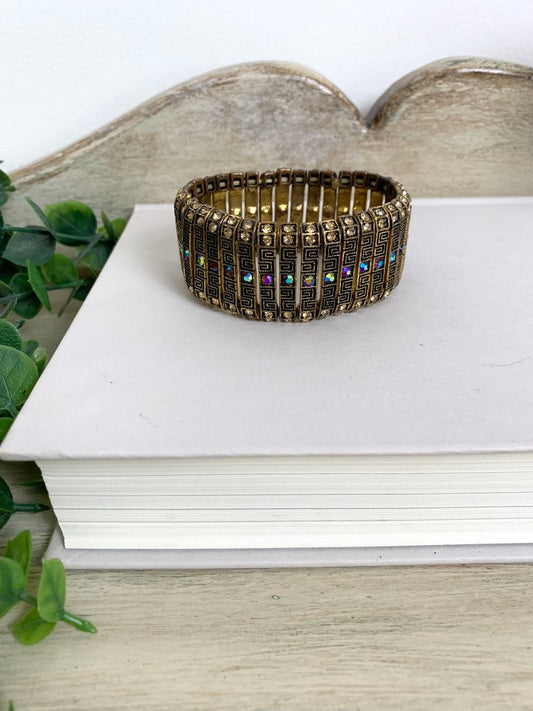 Vintage Goldtone Greek Key Stretch Bracelet