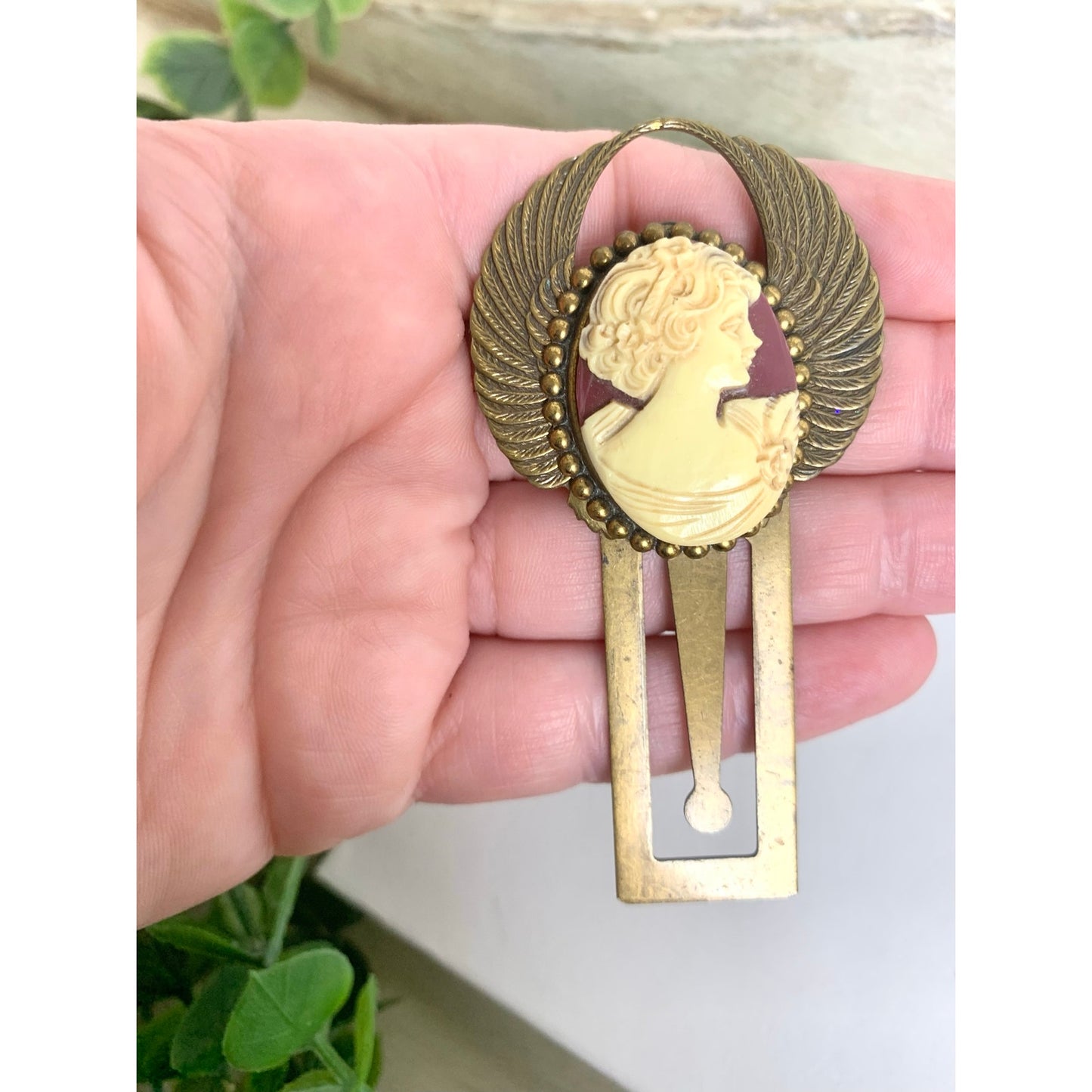 Vintage Victorian Style Cameo Brass Bookmark Angel Wings Old World Charm Book Lover