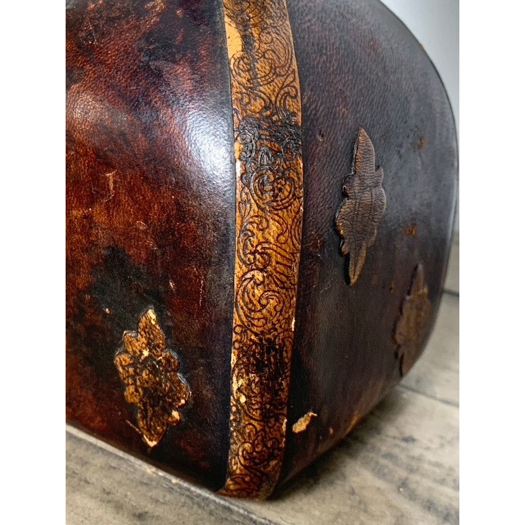 Vintage Italian Leather Wrapped Square Decanter with Ball Stopper Old Money MCM