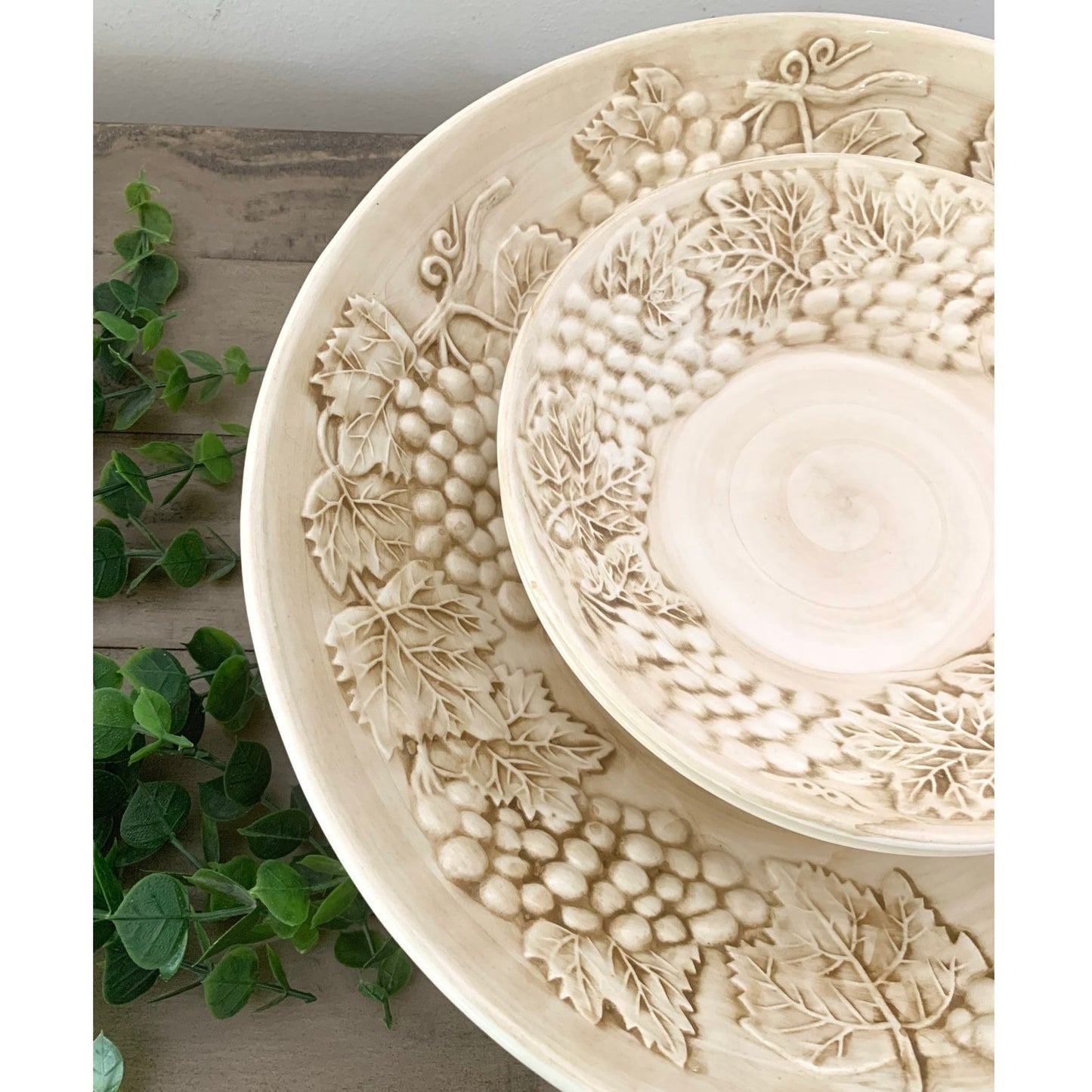 Vintage A. Santos Portugal Ceramic Bowl Set Grapevine Serving Pottery Cottage