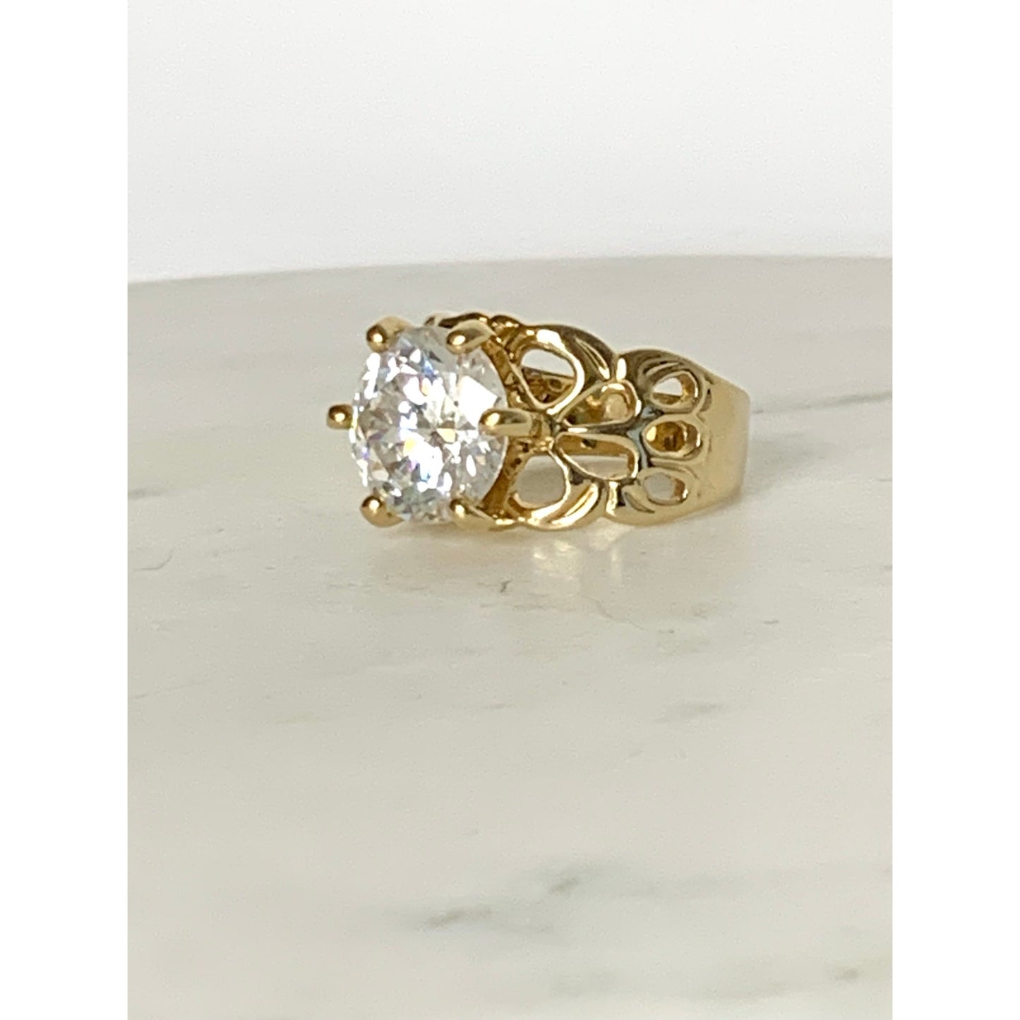 Vintage Uncas Sterling Silver Gold Vermeil Statement Ring CZ Size 8.25 Cocktail