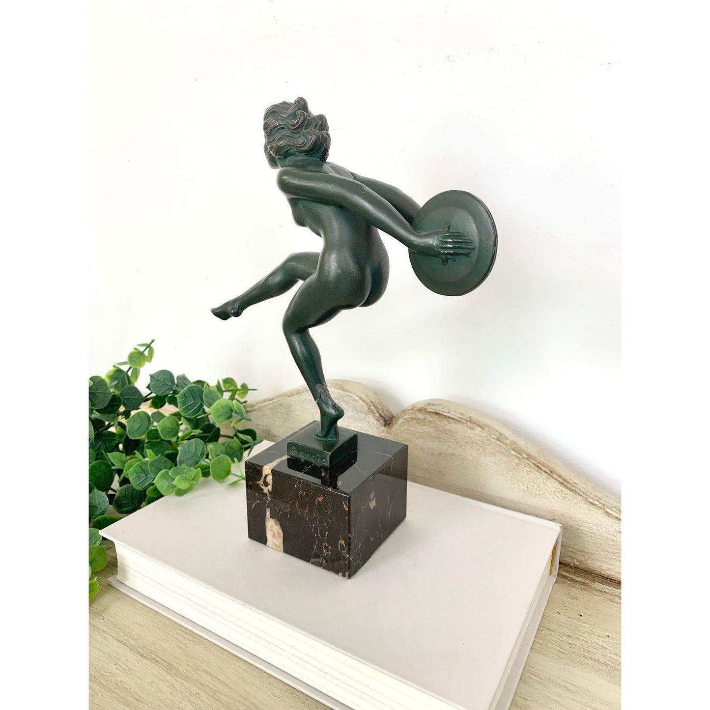Vintage French Art Deco Garcia Dancer Sculpture Le Verrier Figural Statue Marble Base
