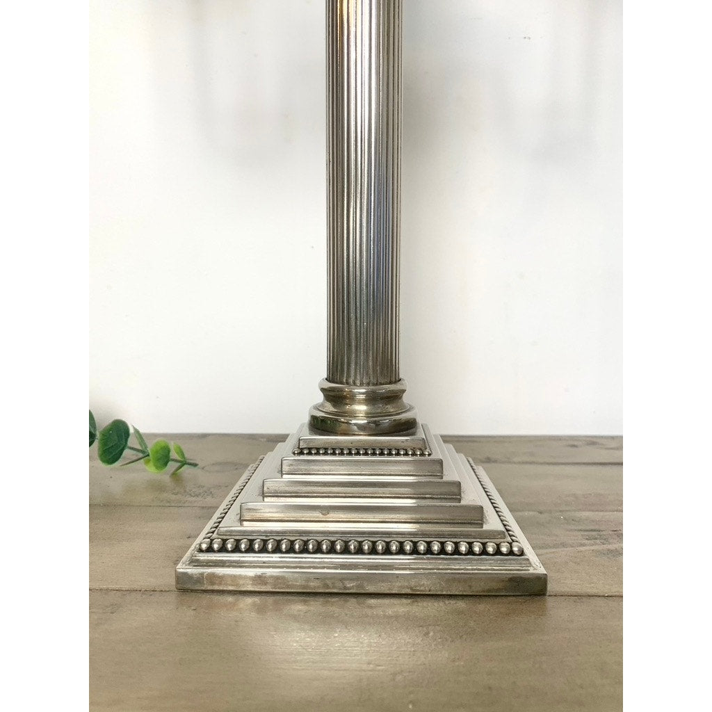 Vintage Godinger Silverplate Three-Arm Candelabra Neoclassical Fluted Column Elegant 19"