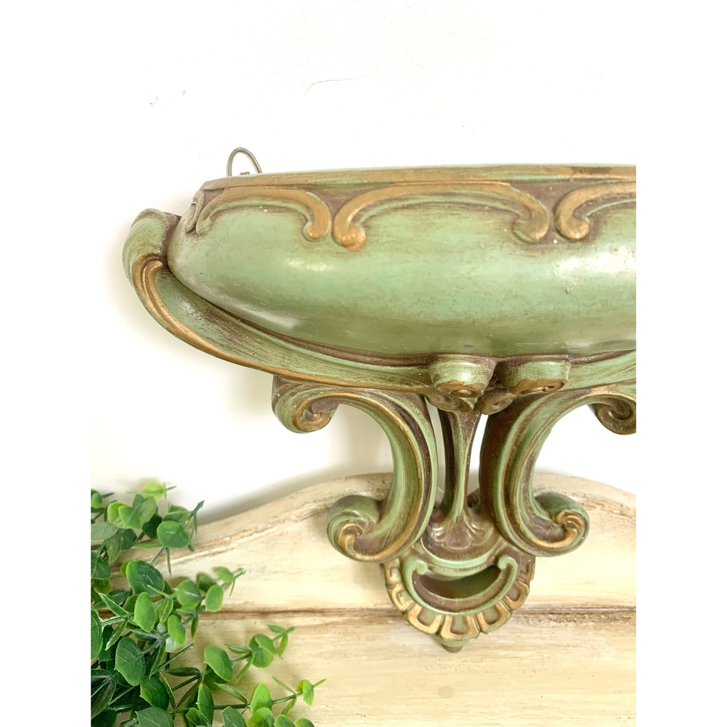 Vintage Wall Pocket Shelf Universal Statuary 1957 Green Gold Hollywood Regency