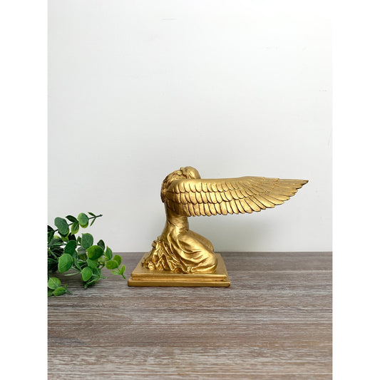 Vintage Gilded Winged Lady Statue Golden Bookend Figurine Hollywood Regency