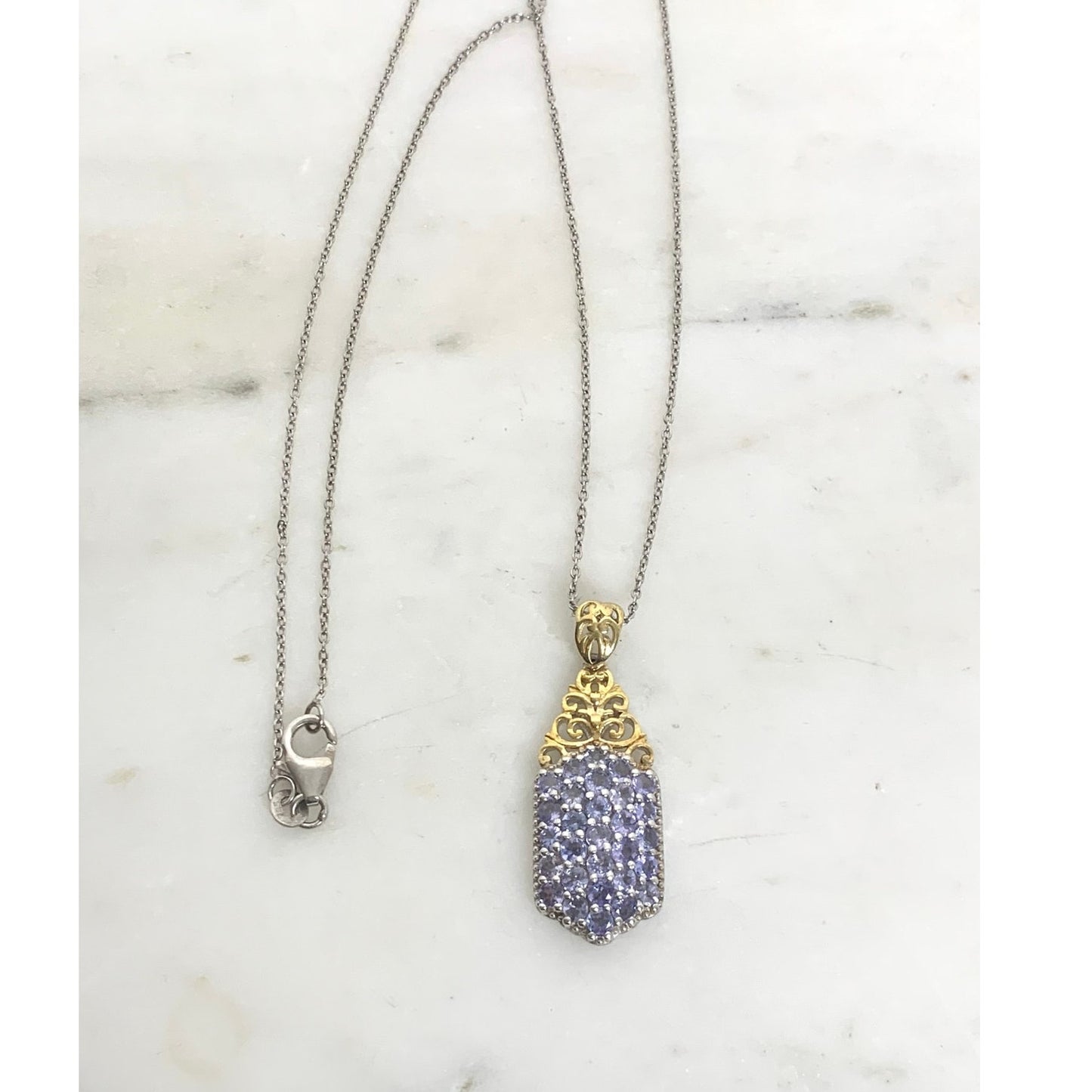 Sterling Silver Tanzanite Pendant Necklace with Gold Filigree Accent, STS 925